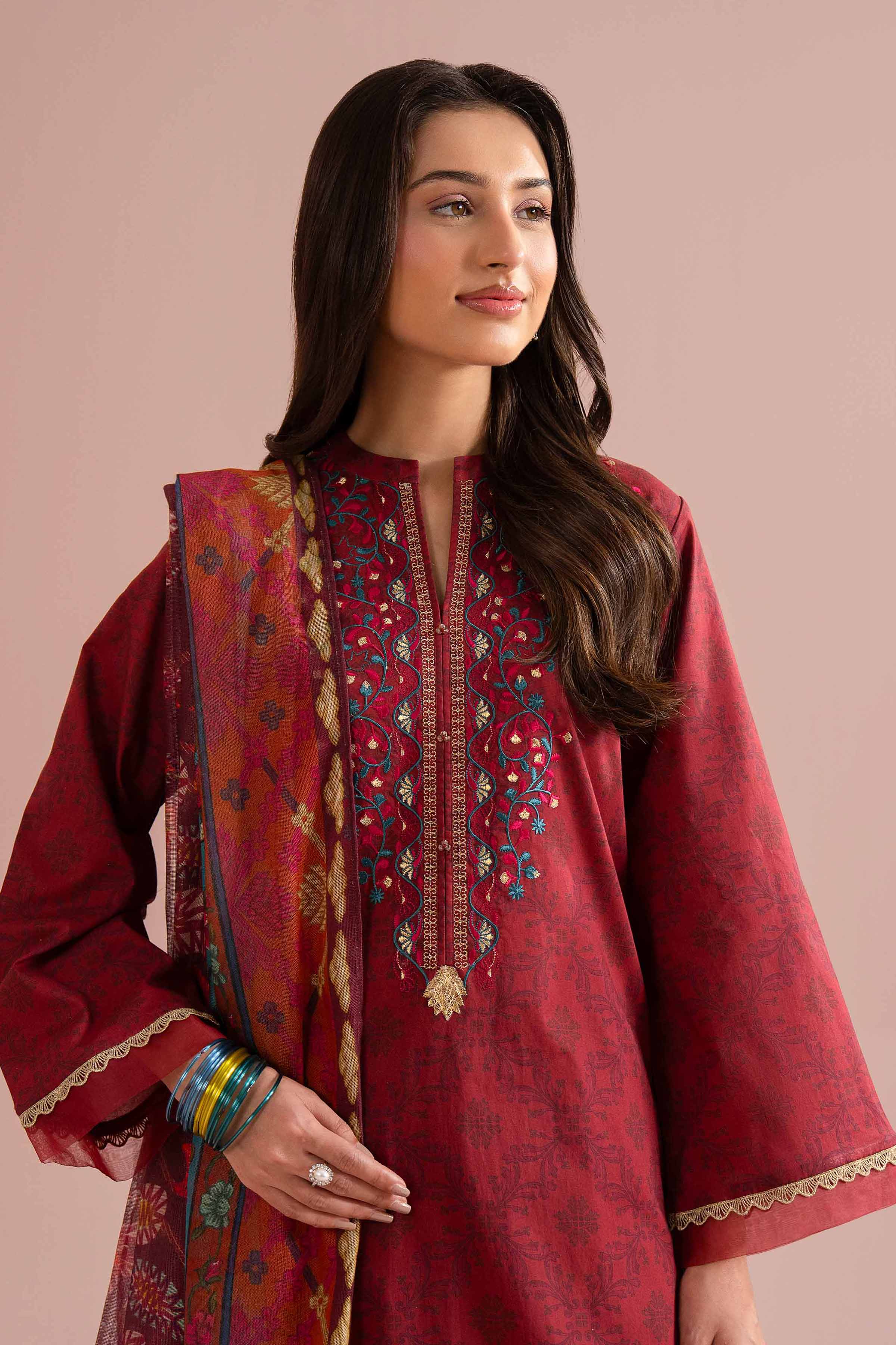 3 Piece - Printed Embroidered Suit - PE26-332