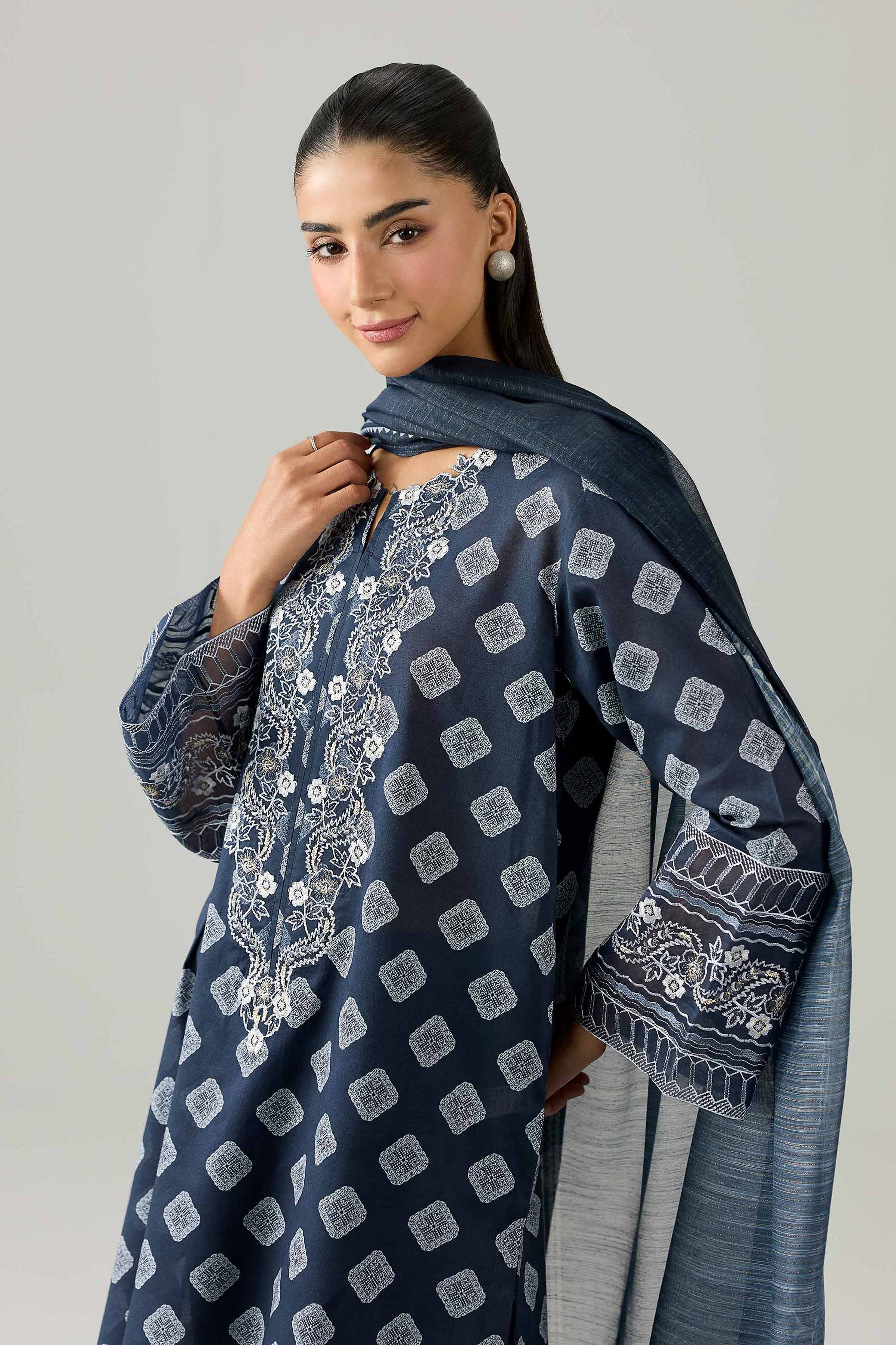 3 Piece - Printed Embroidered Suit - PE26-334