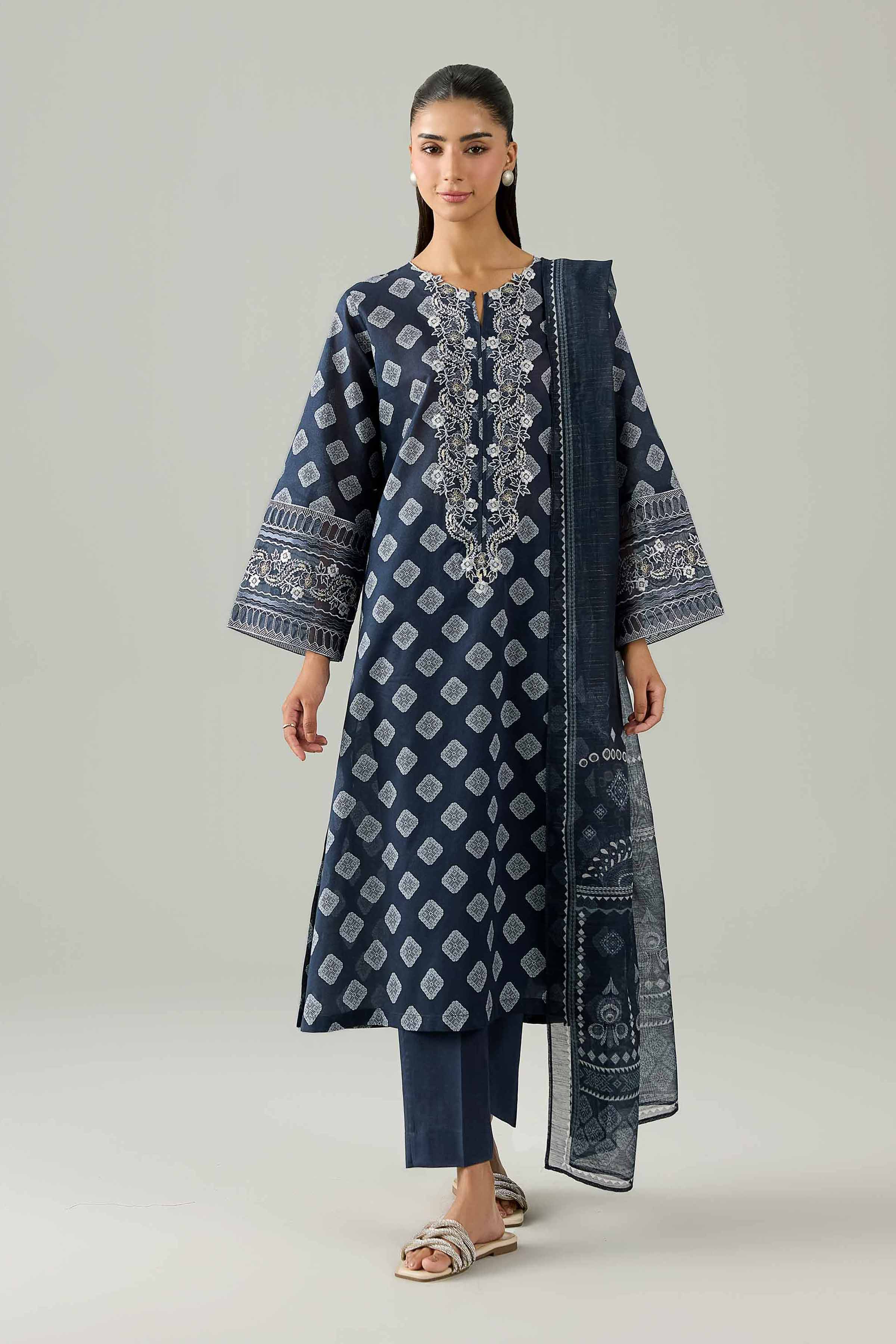 3 Piece - Printed Embroidered Suit - PE26-334