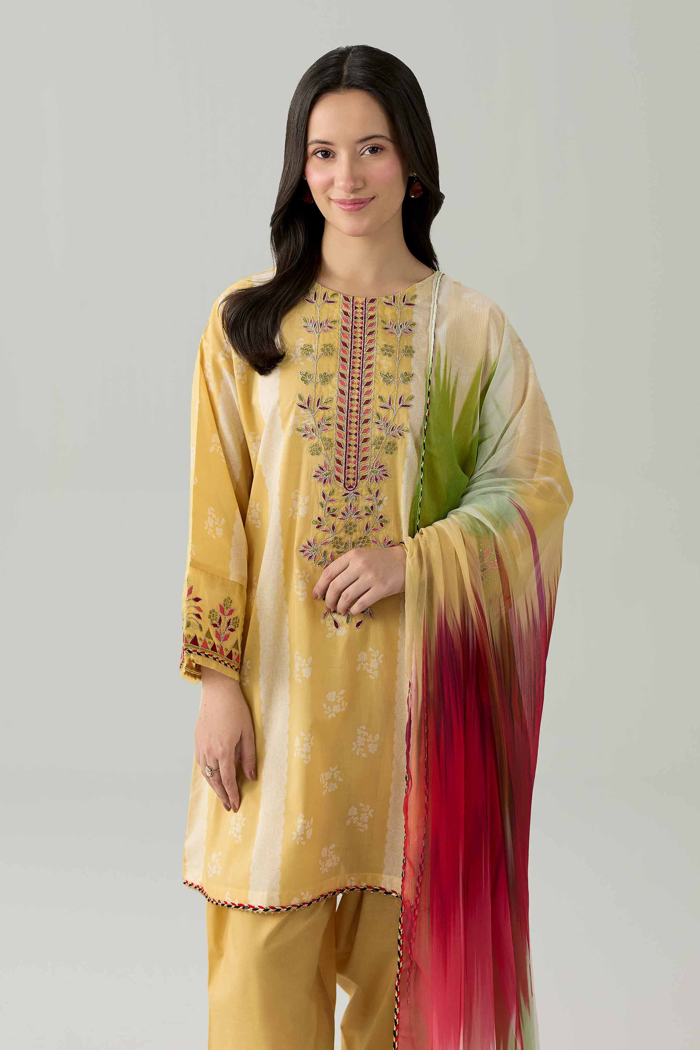 3 Piece - Printed Embroidered Suit - PE26-341