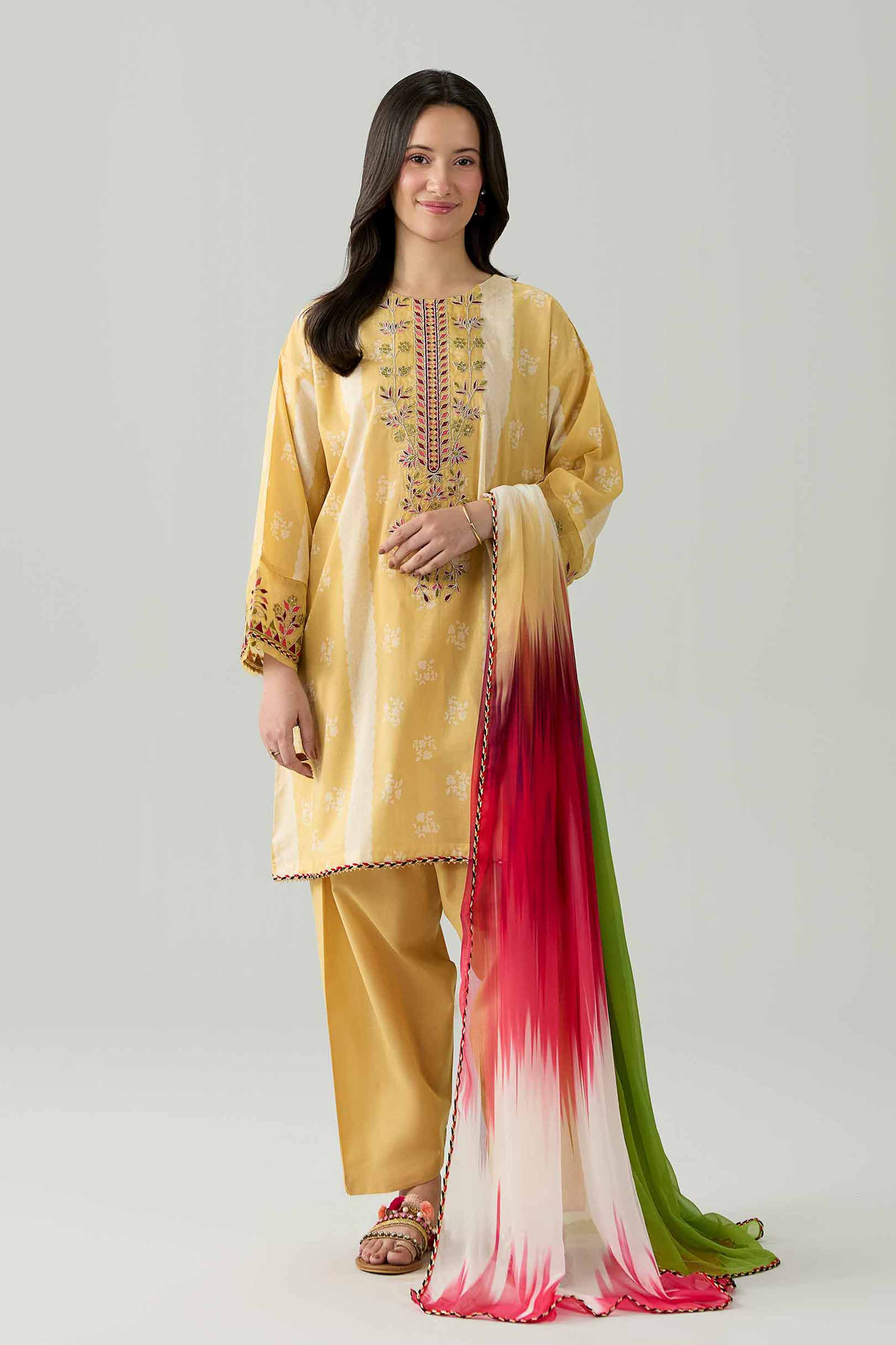 3 Piece - Printed Embroidered Suit - PE26-341