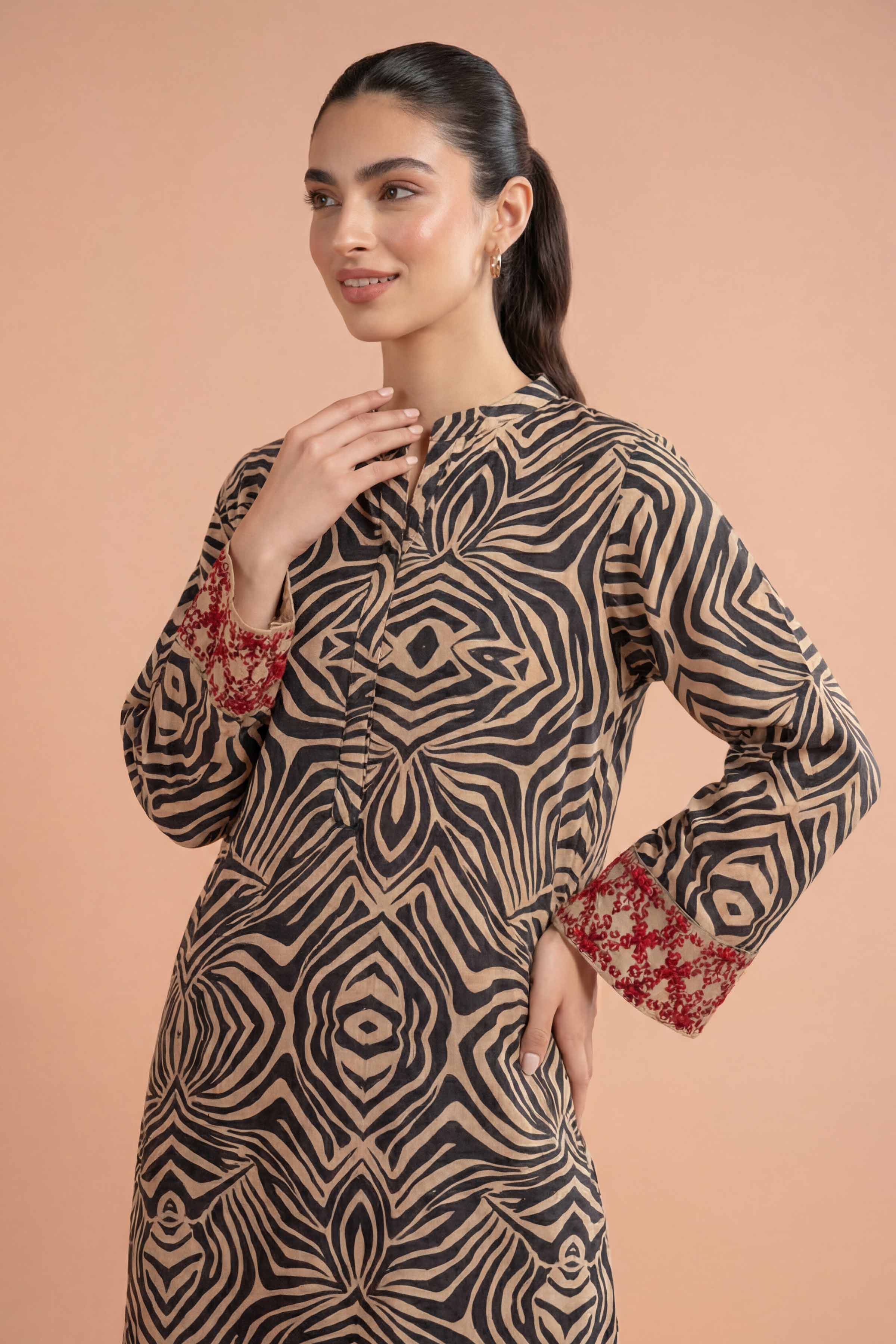 2 Piece - Printed Embroidered Suit - PE26-355