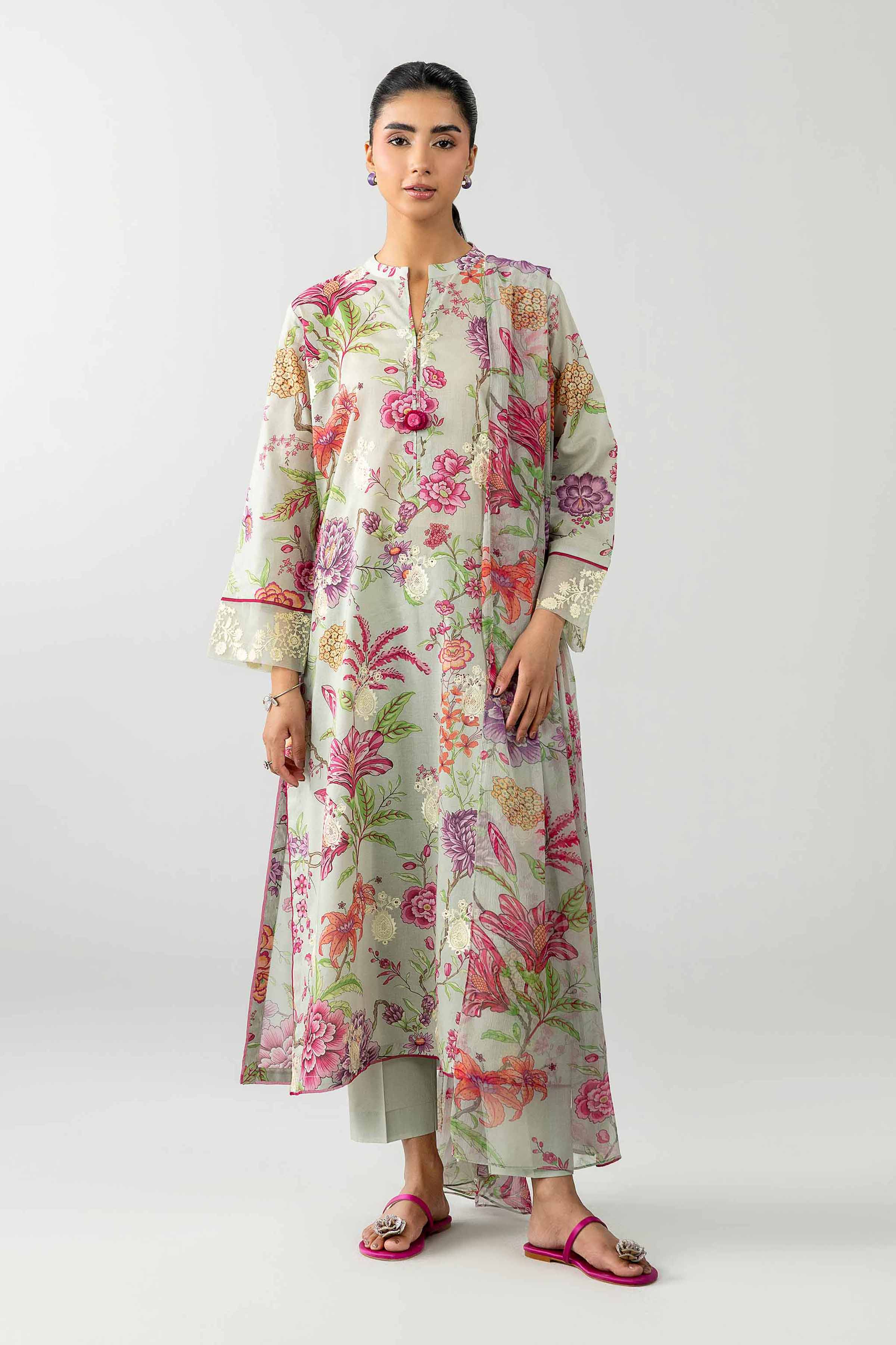 3 Piece - Printed Embroidered Suit - PE26-493