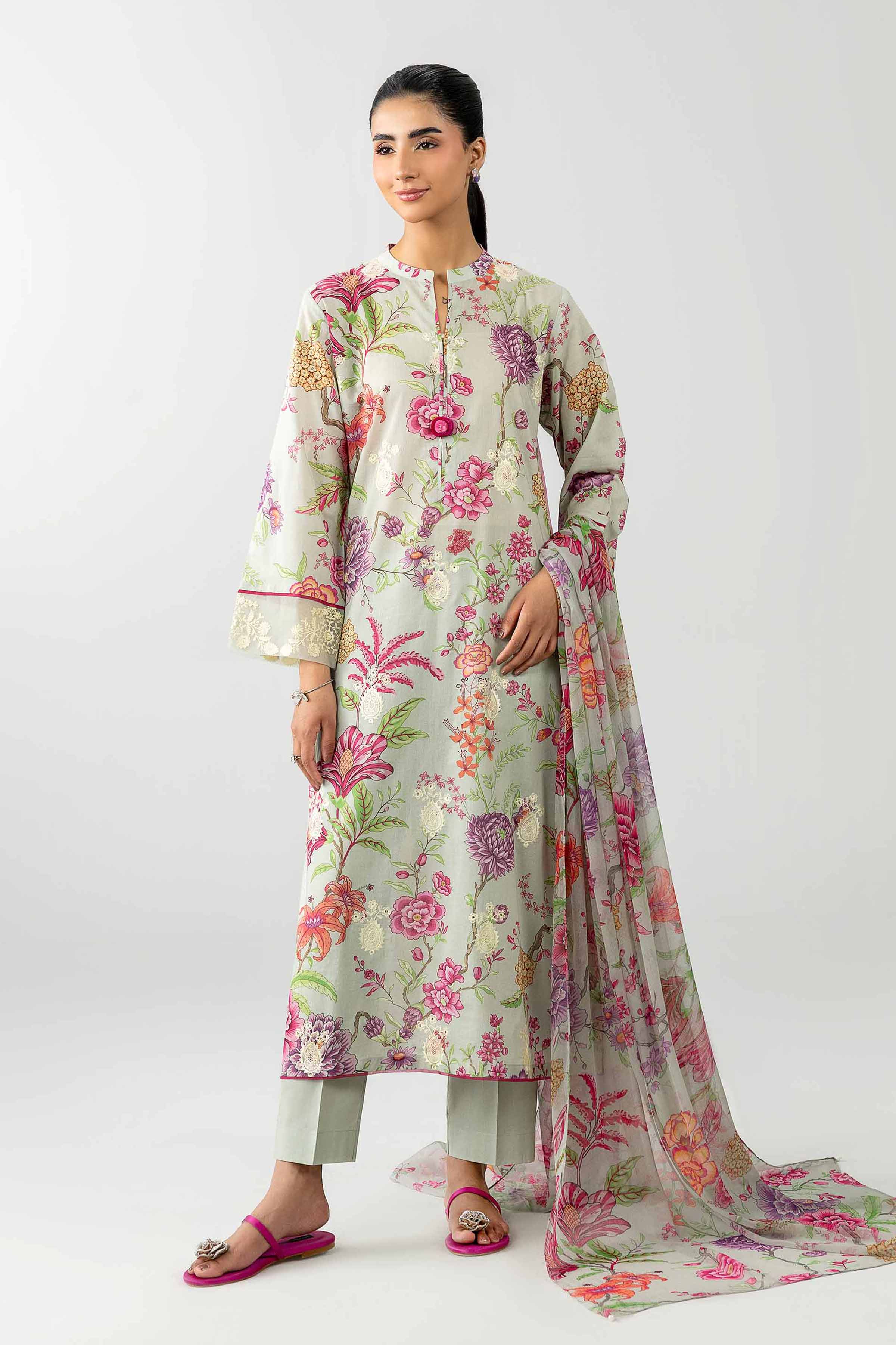 3 Piece - Printed Embroidered Suit - PE26-493