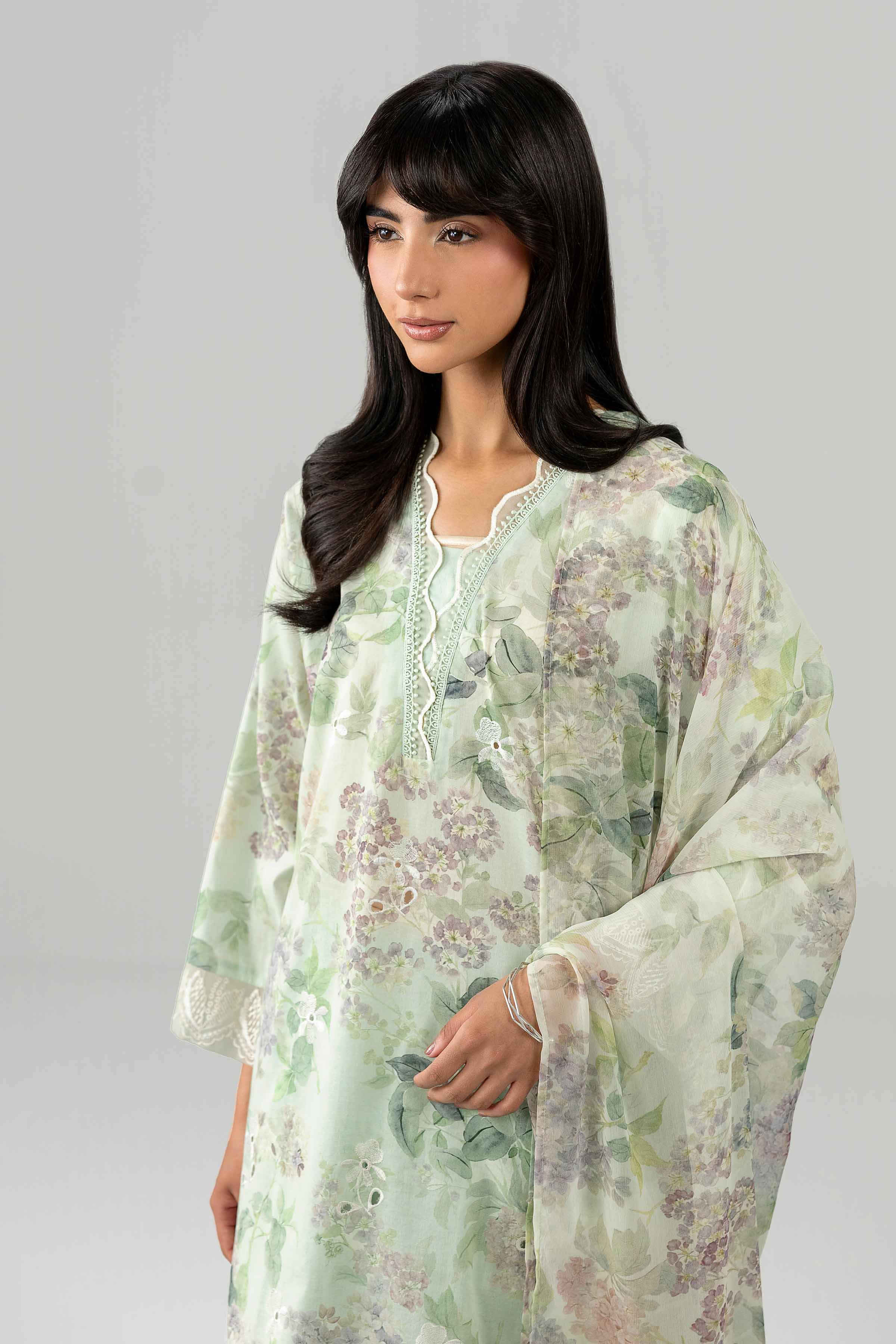 3 Piece - Printed Embroidered Suit - PE26-495