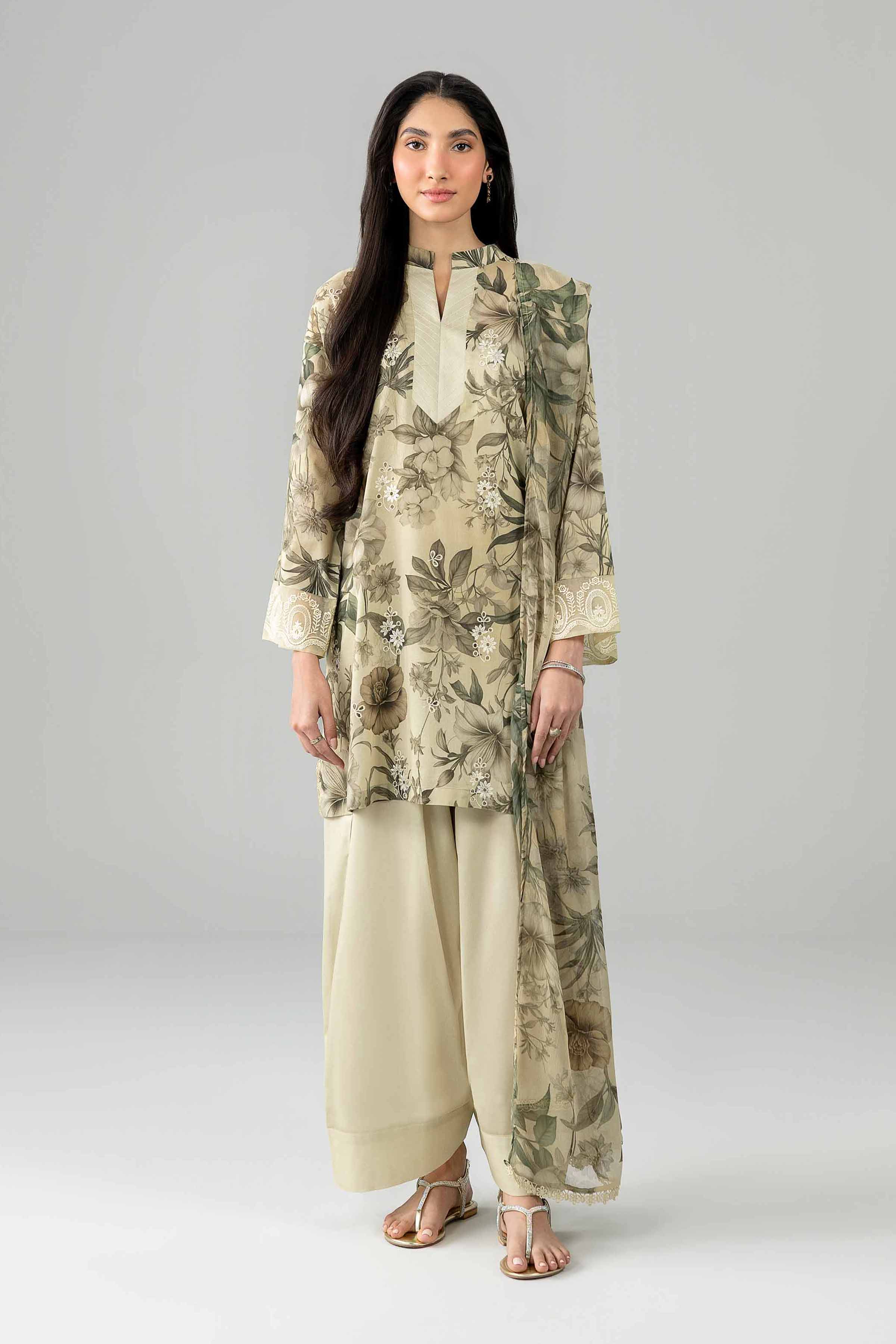 3 Piece - Printed Embroidered Suit - PE26-497