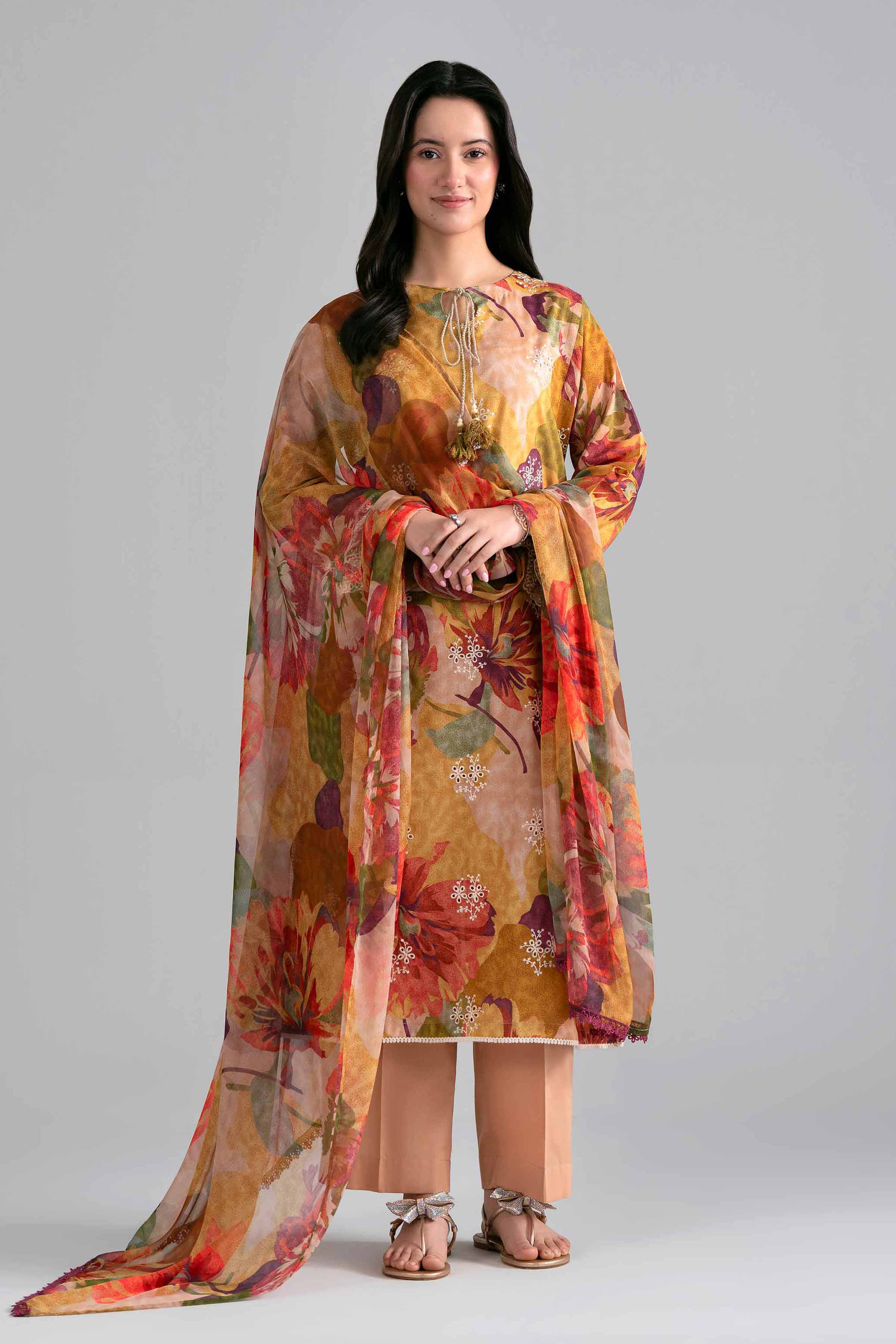 3 Piece - Printed Embroidered Suit - PE26-498