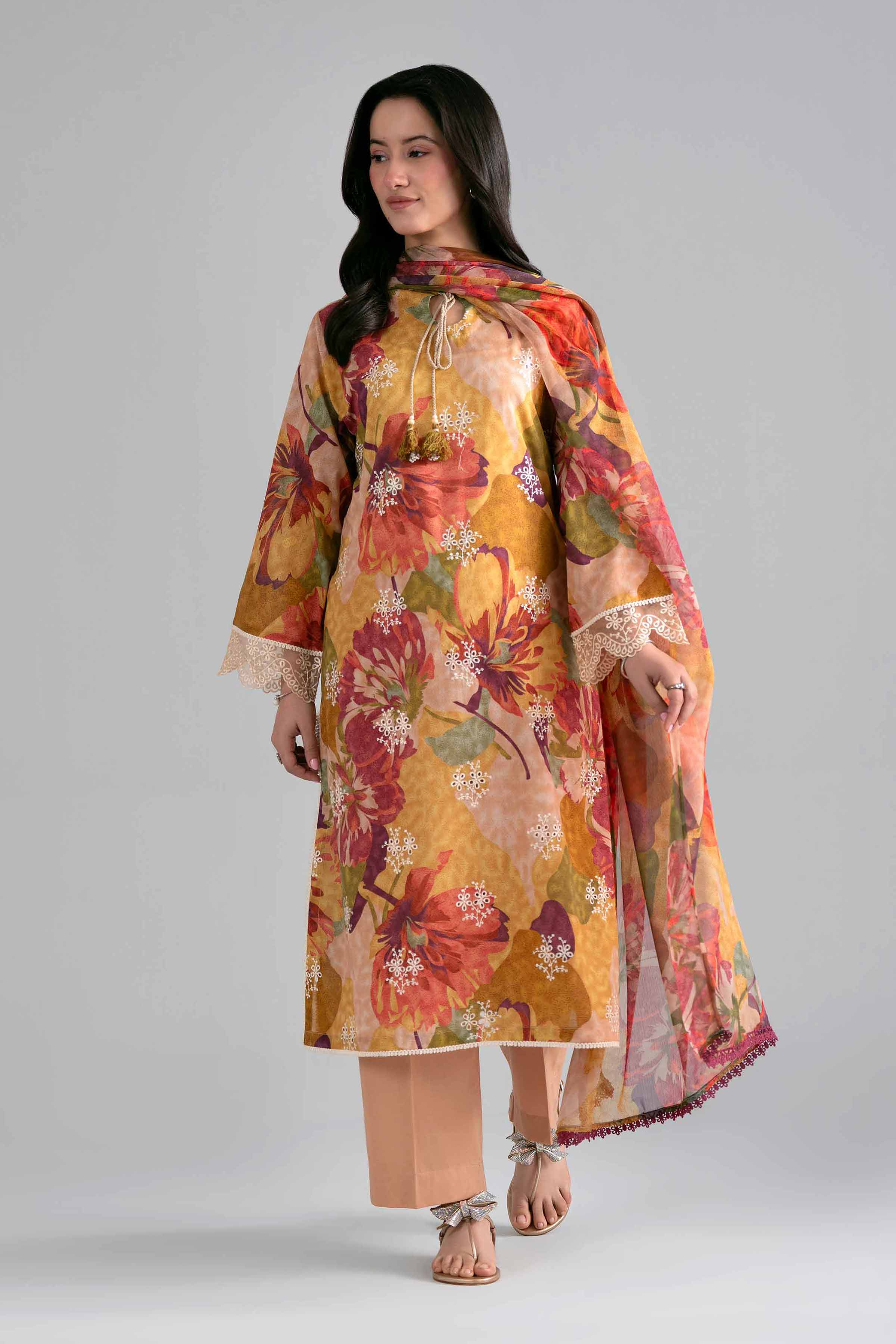 3 Piece - Printed Embroidered Suit - PE26-498