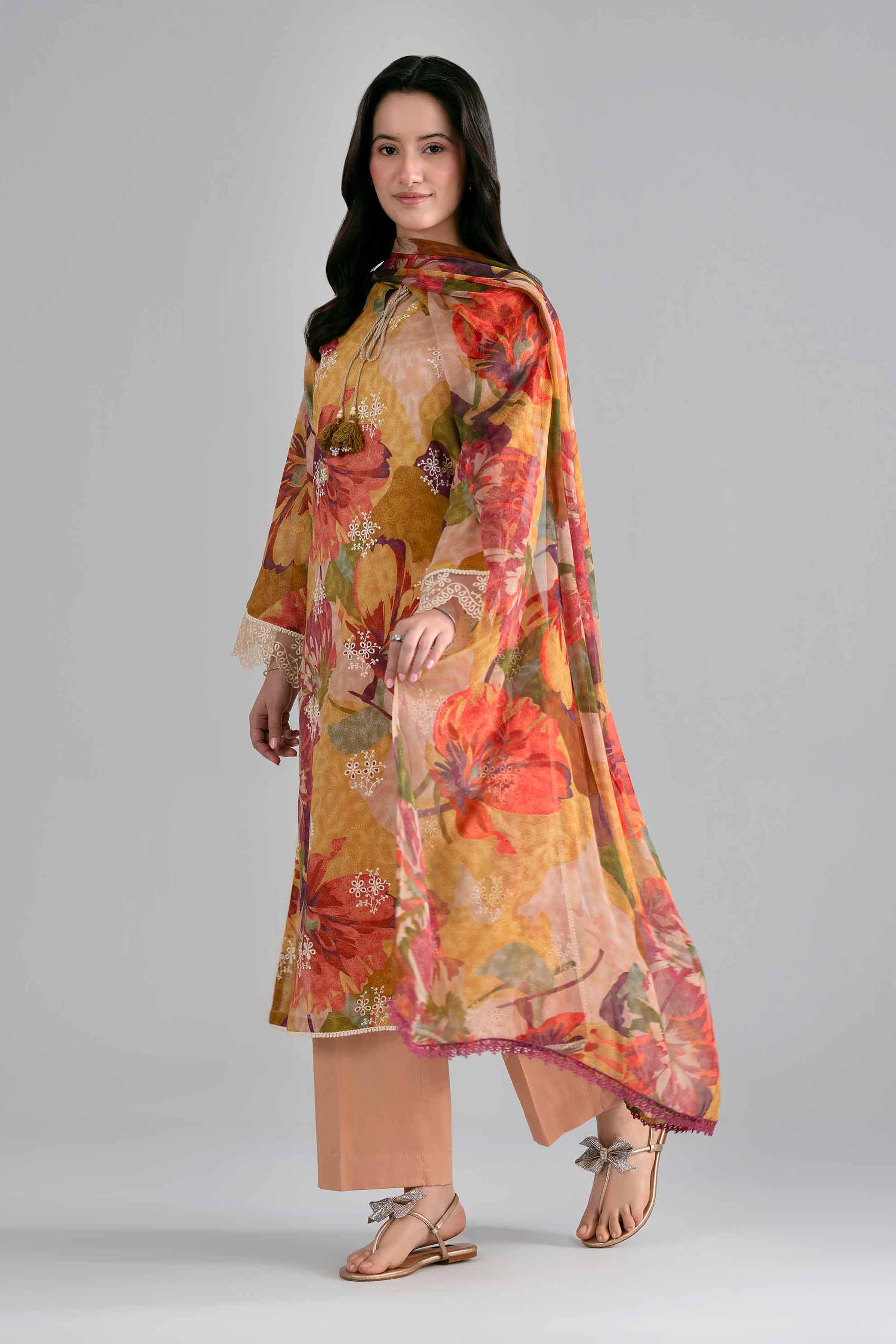 3 Piece - Printed Embroidered Suit - PE26-498