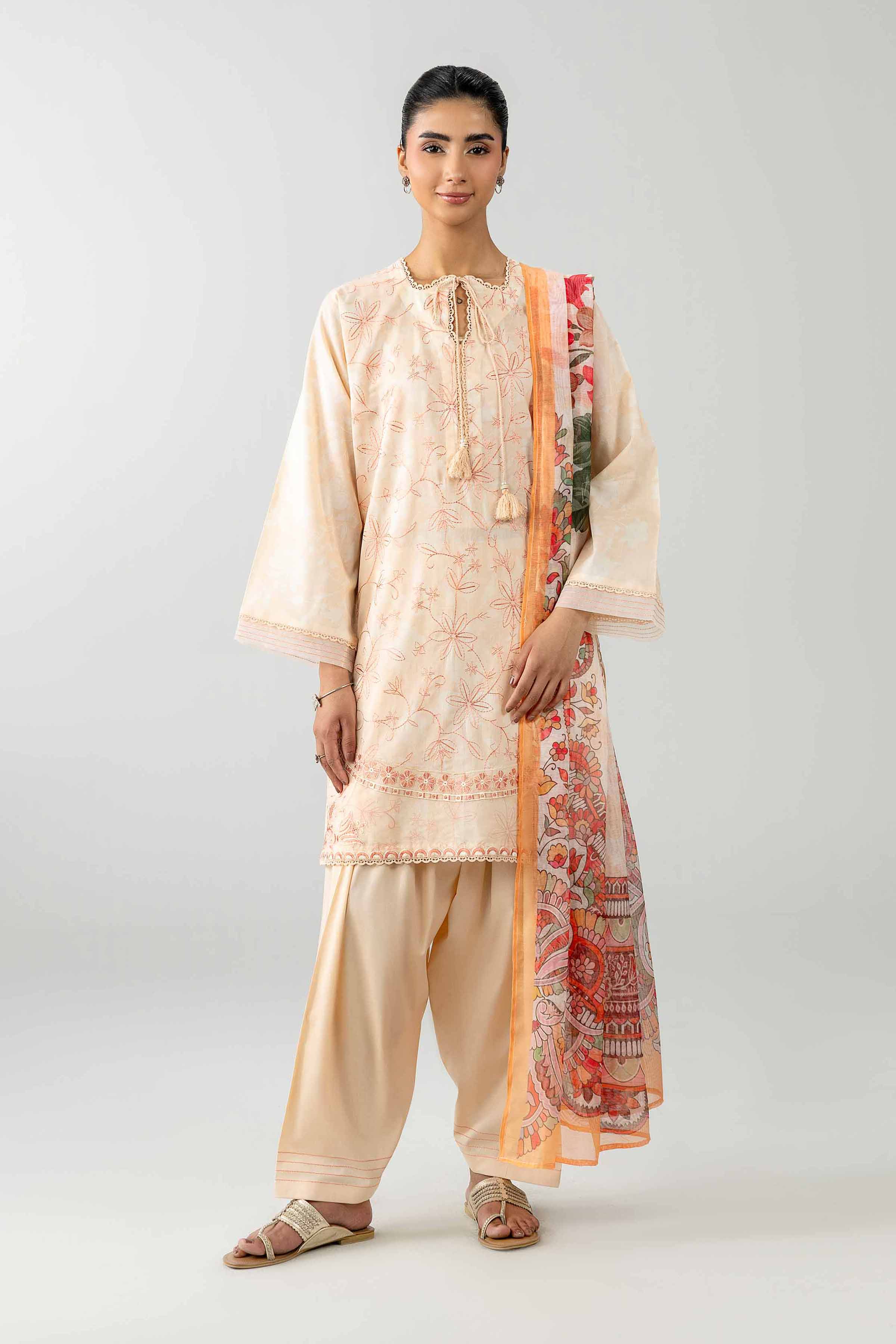 3 Piece - Printed Embroidered Suit - PE26-500