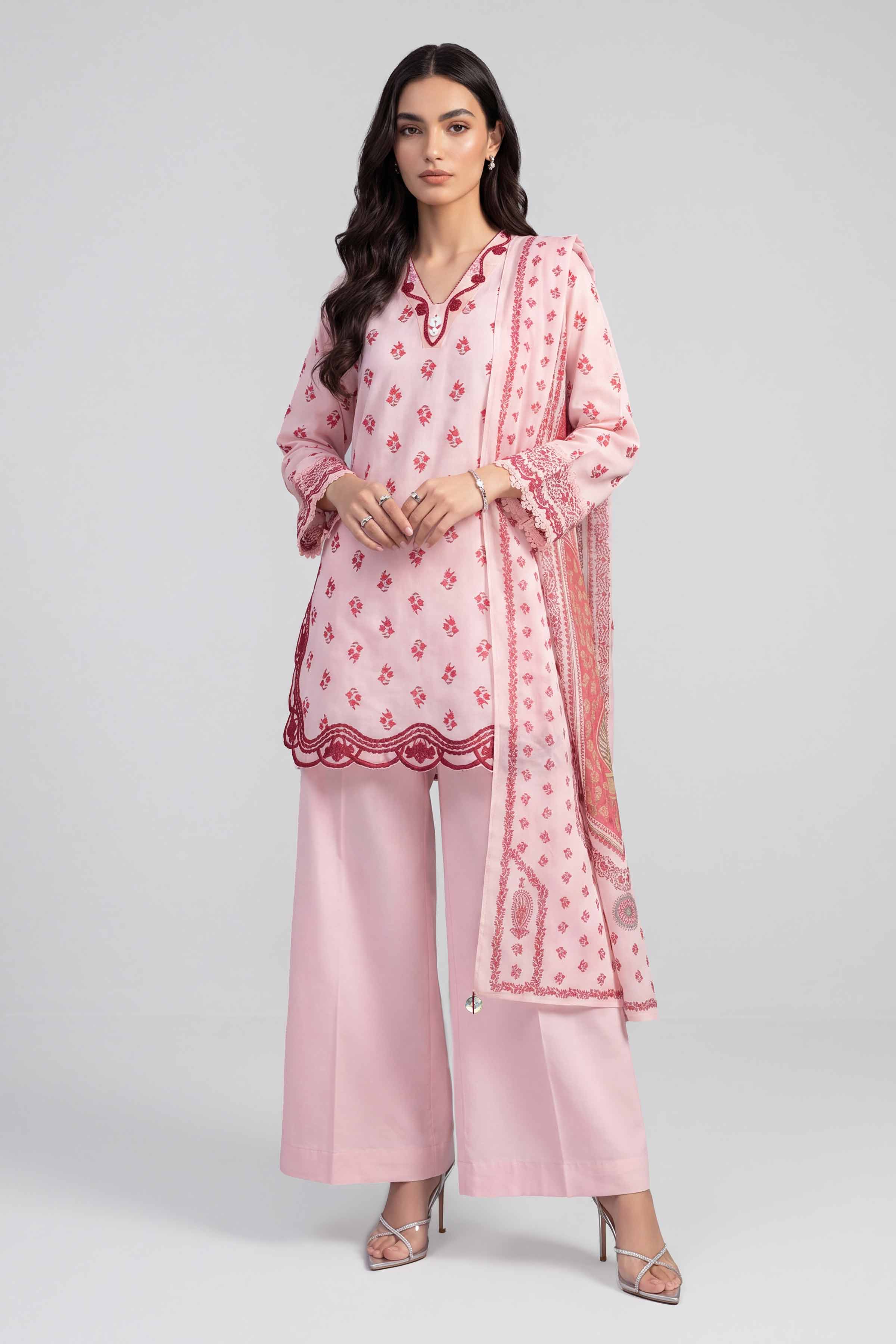 3 Piece - Printed Embroidered Suit - PE26-501