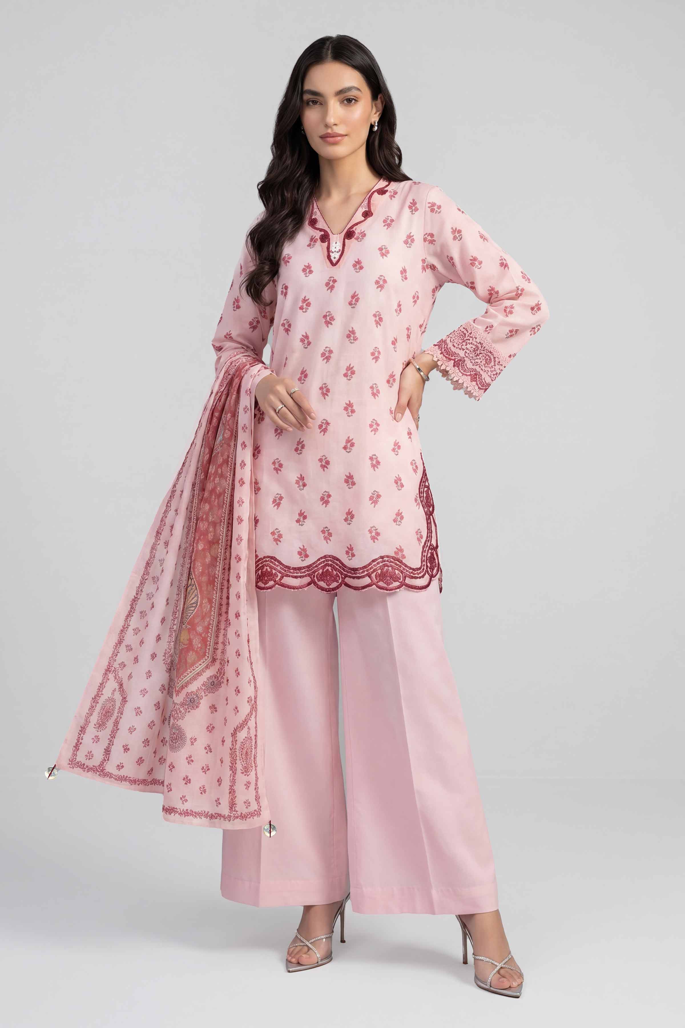 3 Piece - Printed Embroidered Suit - PE26-501