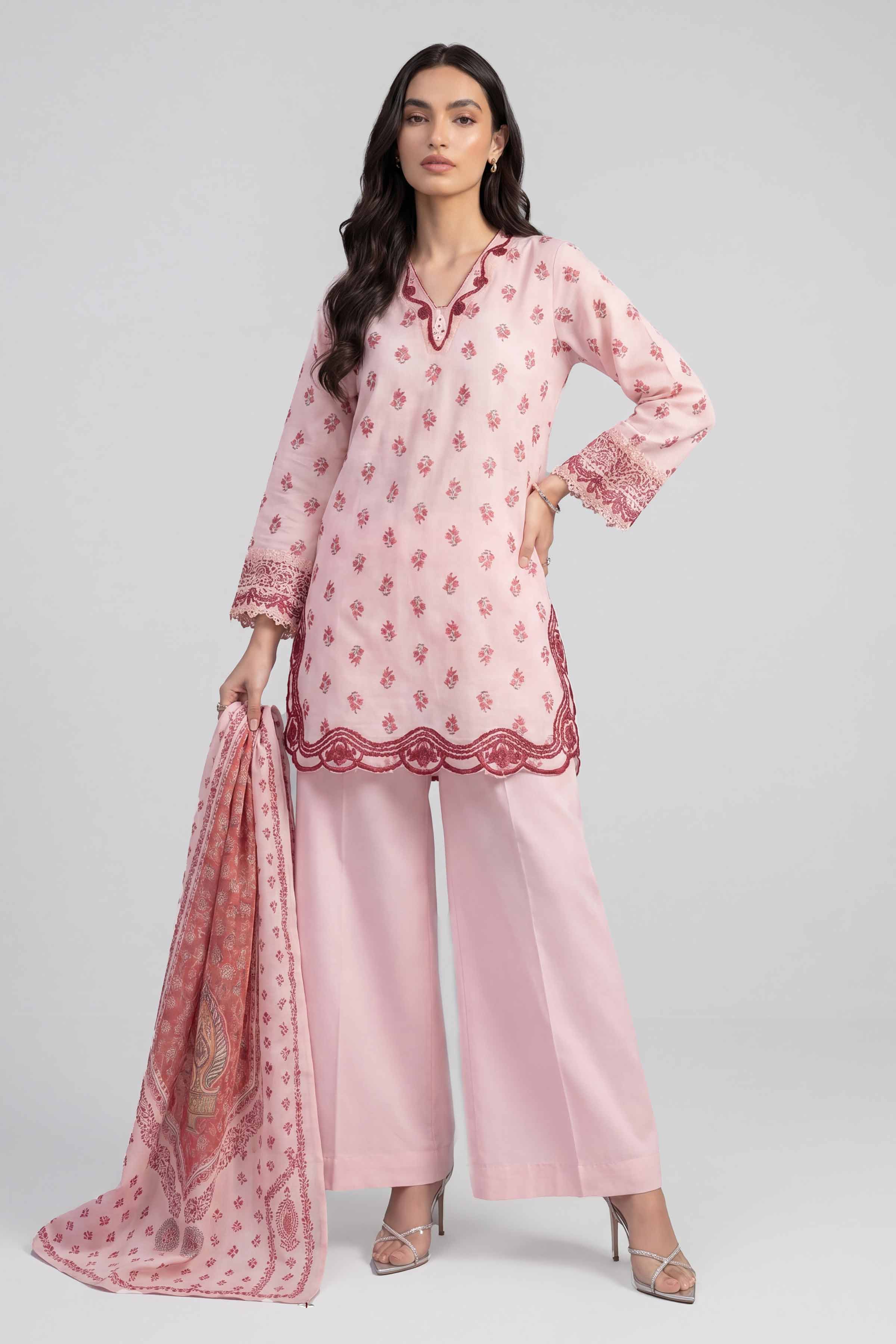 3 Piece - Printed Embroidered Suit - PE26-501