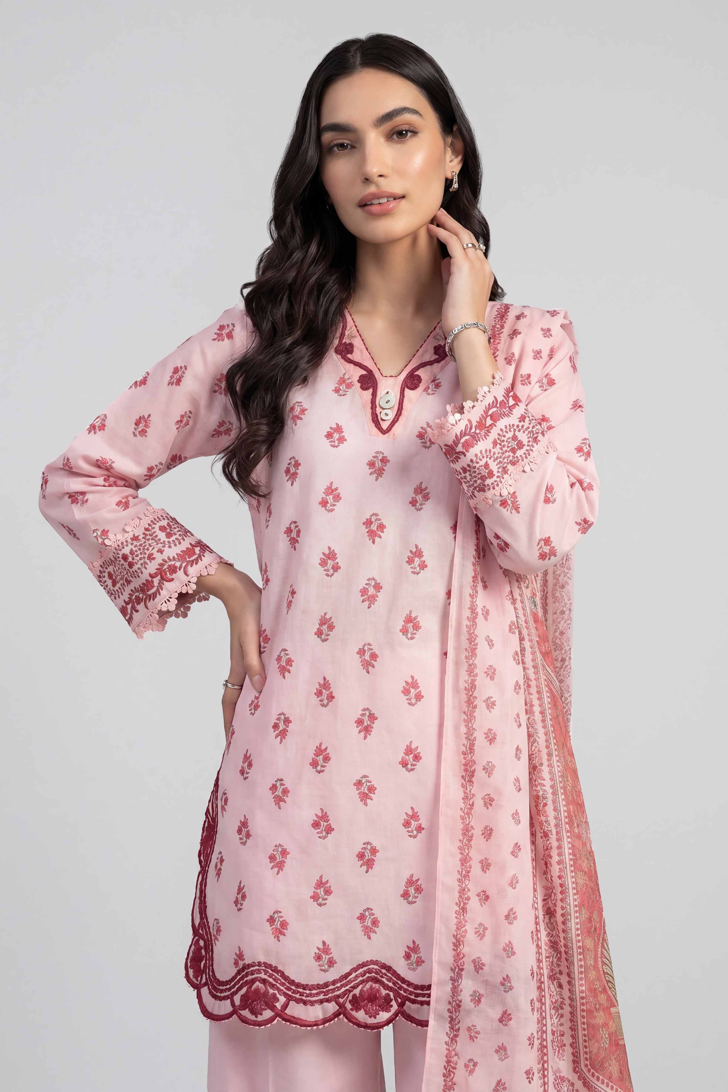 3 Piece - Printed Embroidered Suit - PE26-501