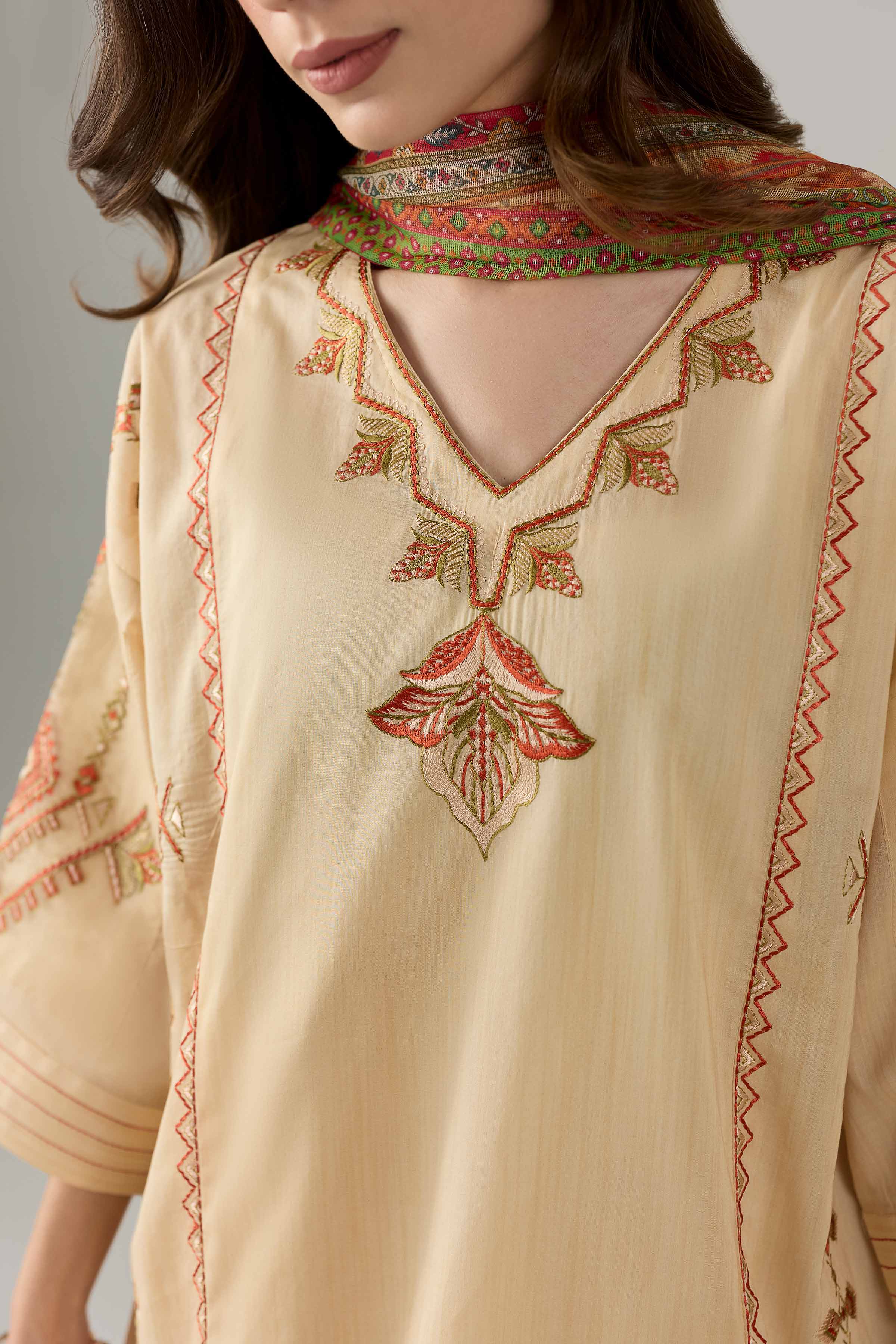 3 Piece - Printed Embroidered Suit - PE26-503