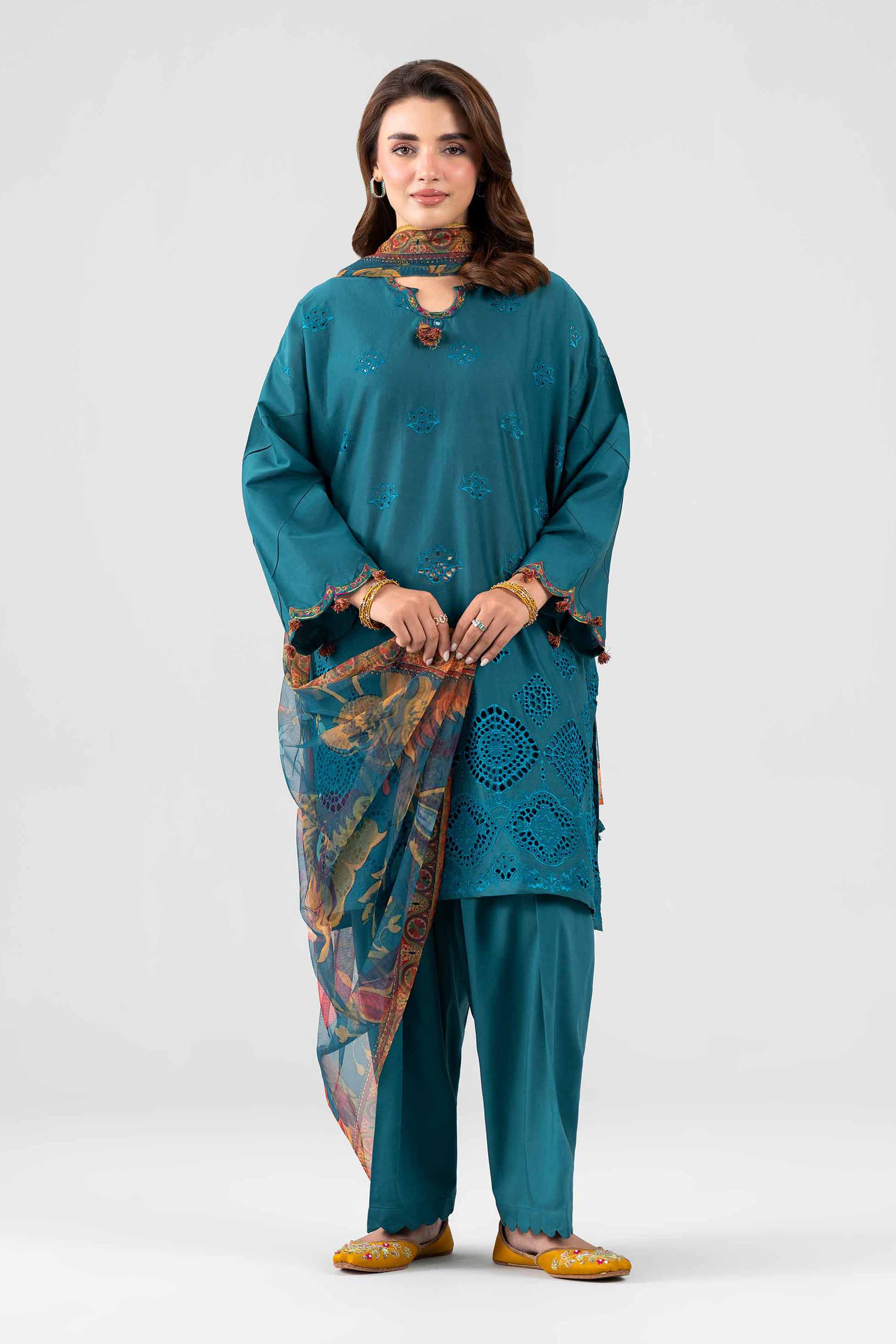 3 Piece - Printed Embroidered Suit - PE26-509