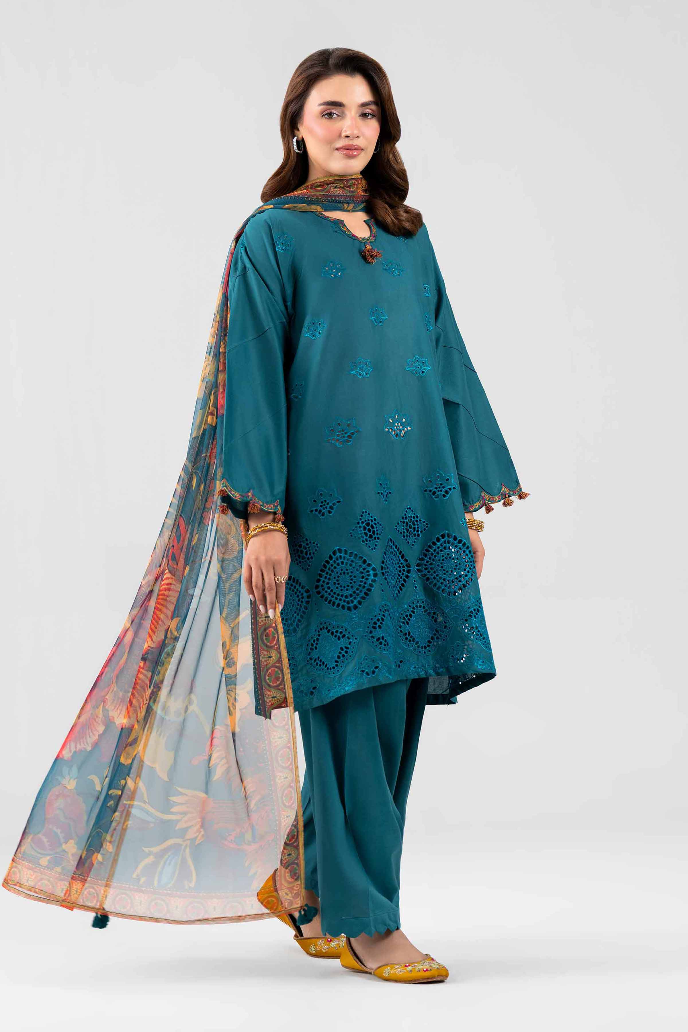 3 Piece - Printed Embroidered Suit - PE26-509