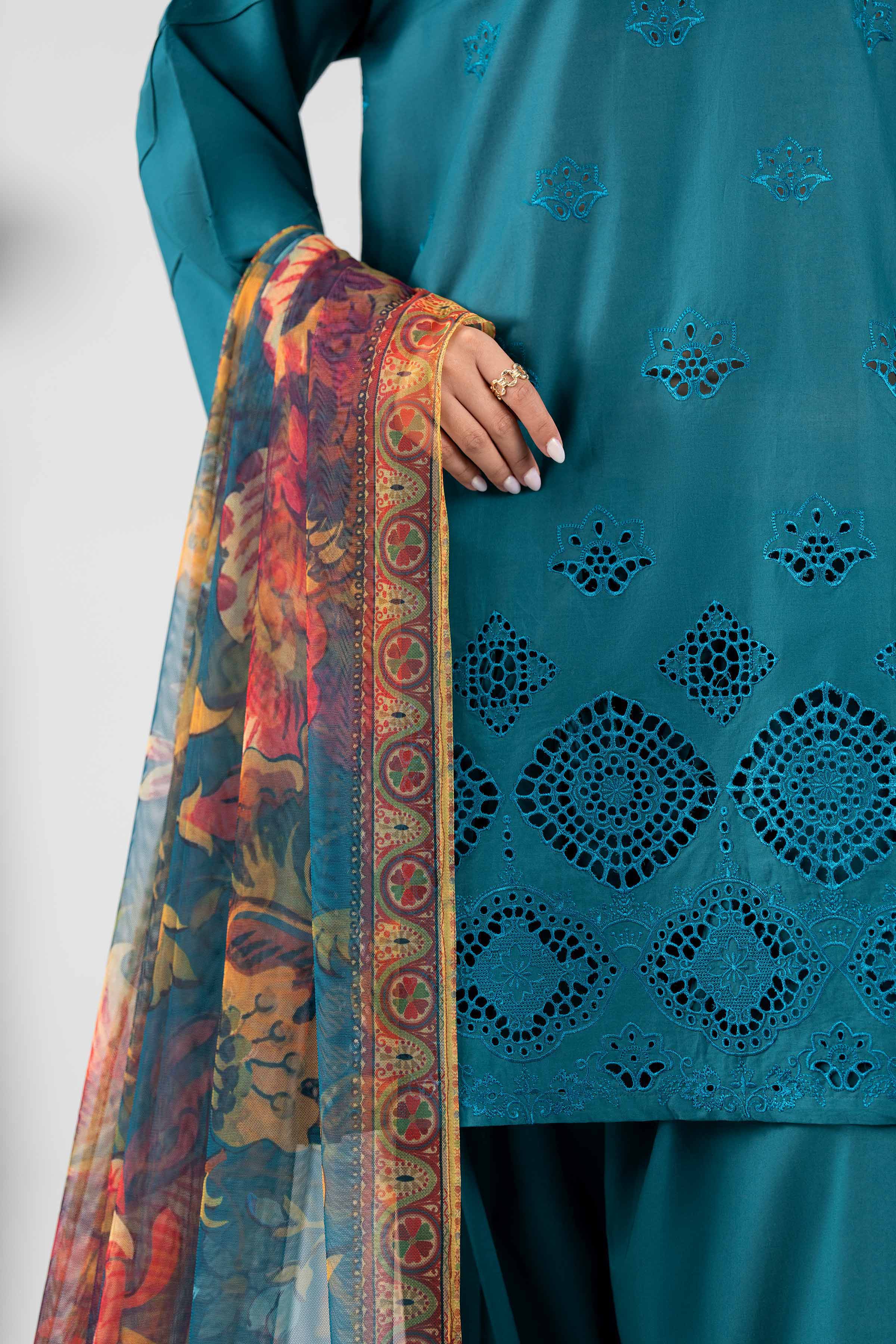 3 Piece - Printed Embroidered Suit - PE26-509