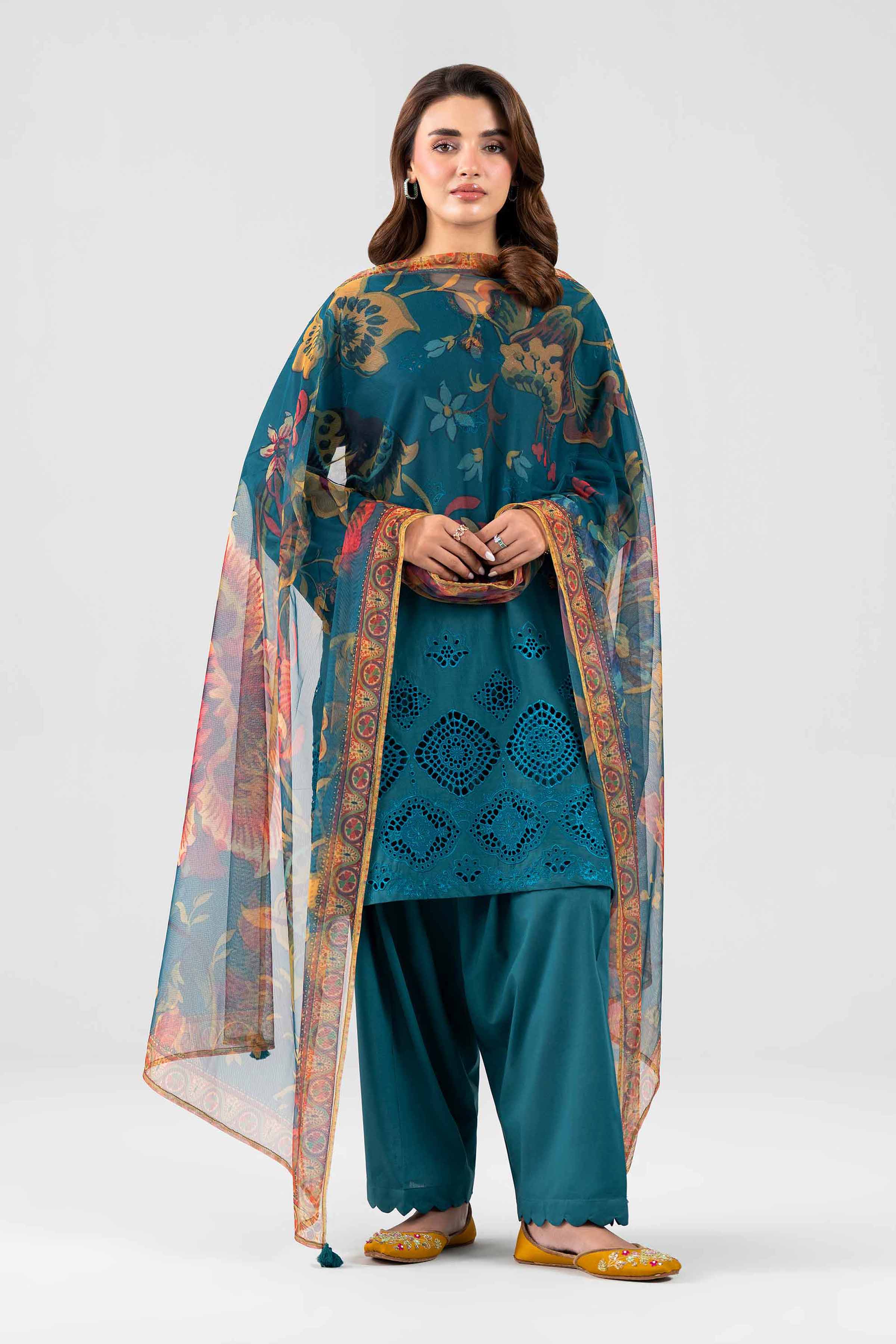 3 Piece - Printed Embroidered Suit - PE26-509
