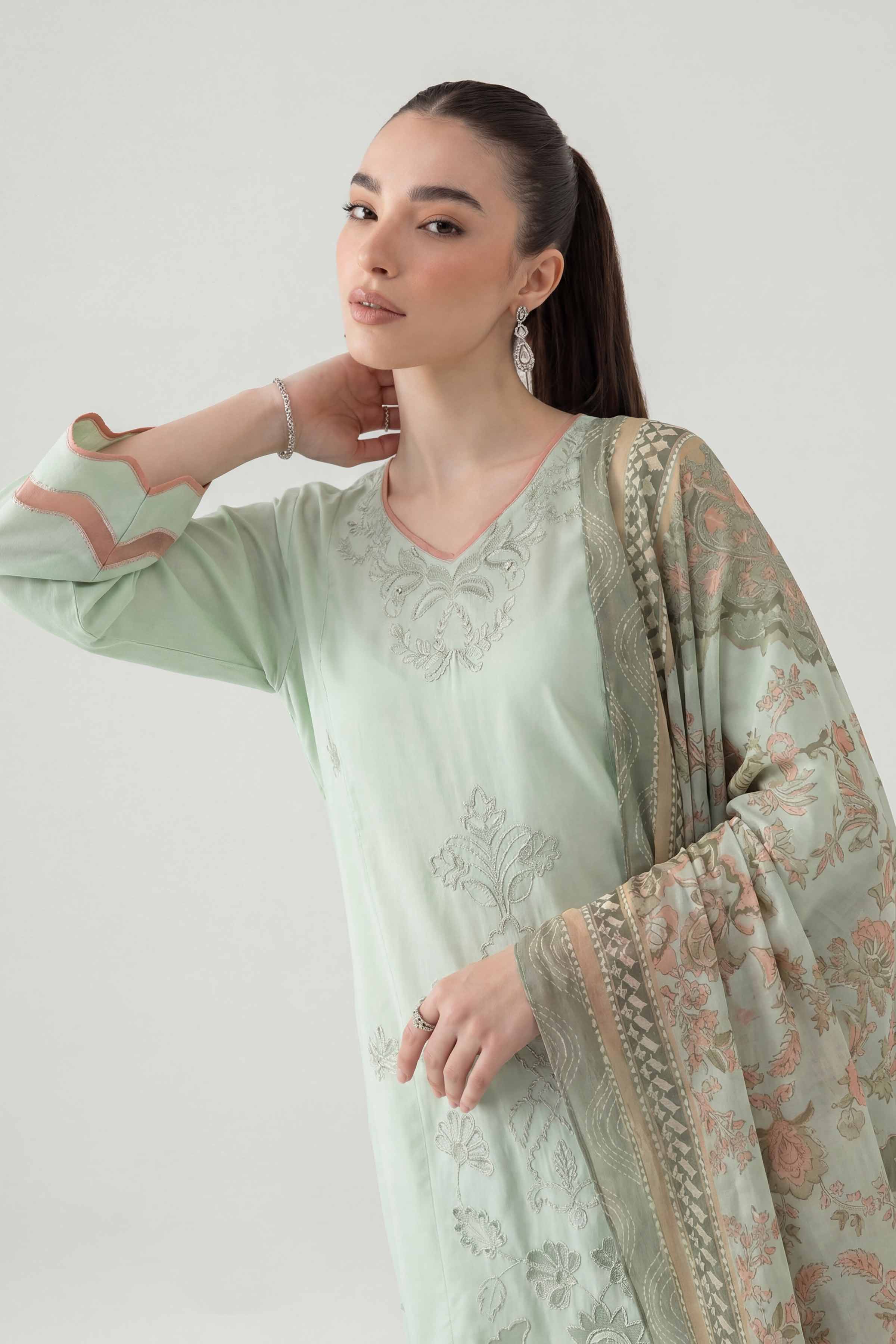 3 Piece - Printed Embroidered Suit - PE26-511