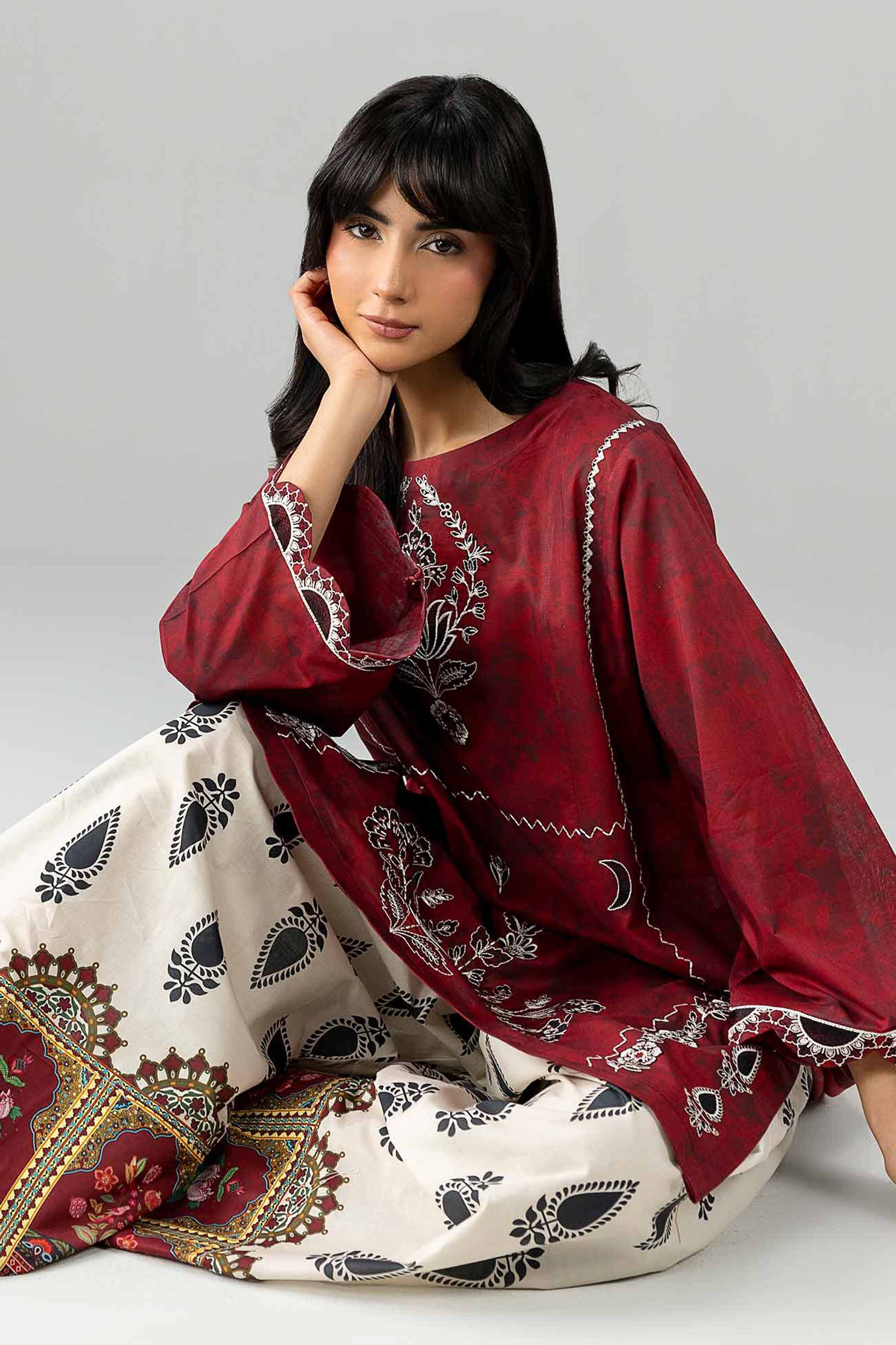 2 Piece - Printed Embroidered Suit - PE26-585