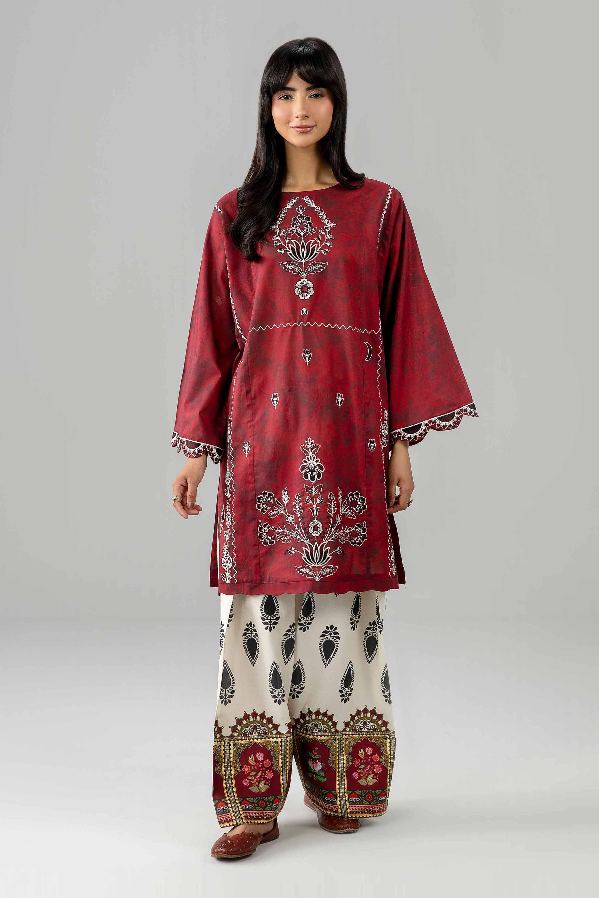 2 Piece - Printed Embroidered Suit - PE26-585