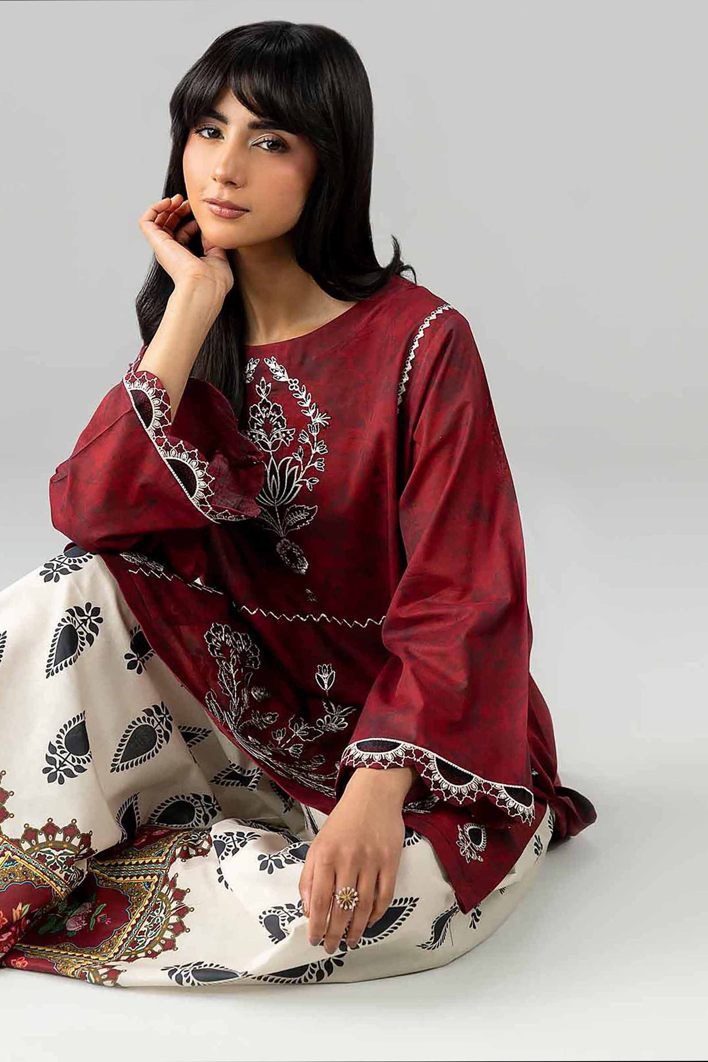 2 Piece - Printed Embroidered Suit - PE26-585