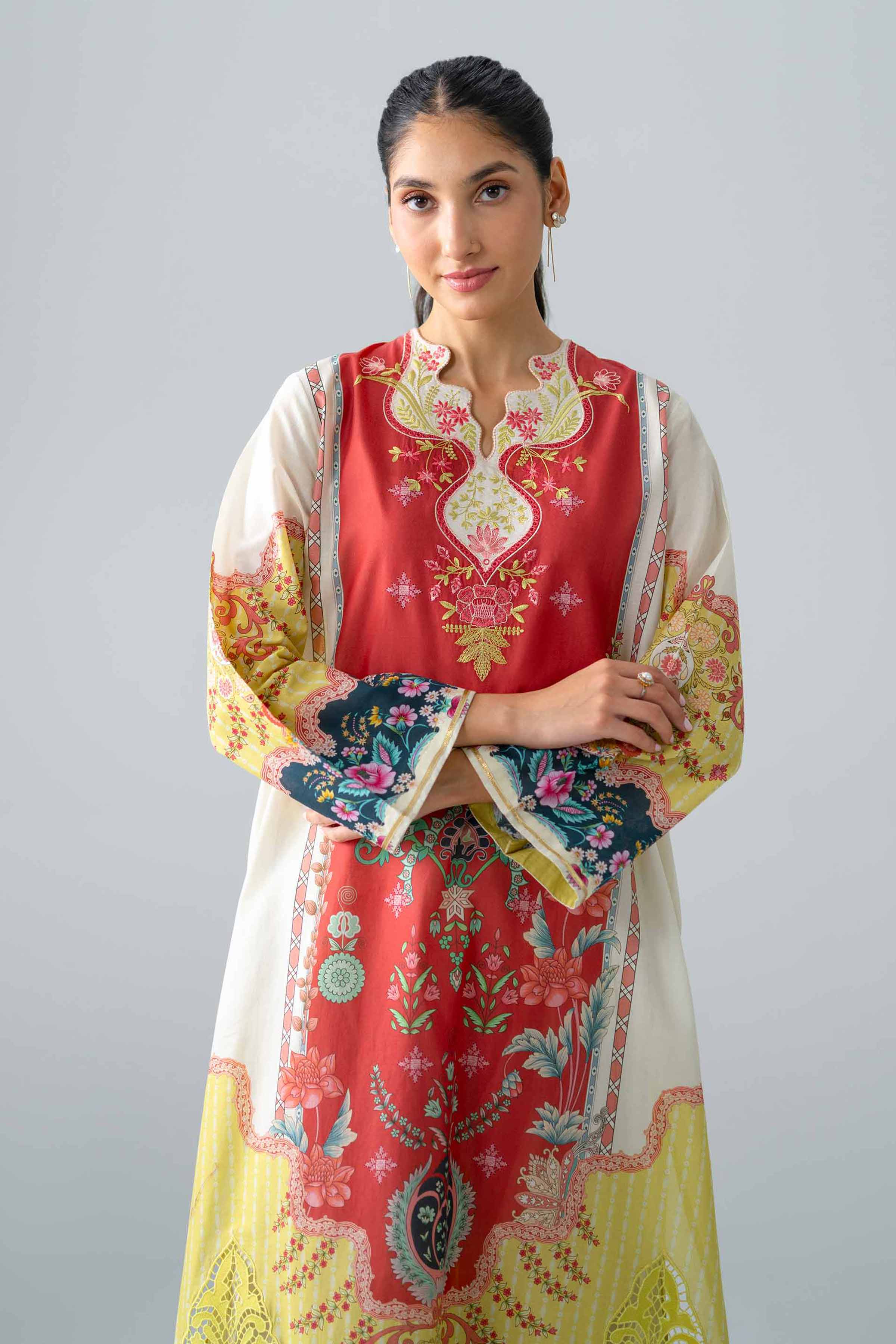 2 Piece - Printed Embroidered Suit - PE26-589