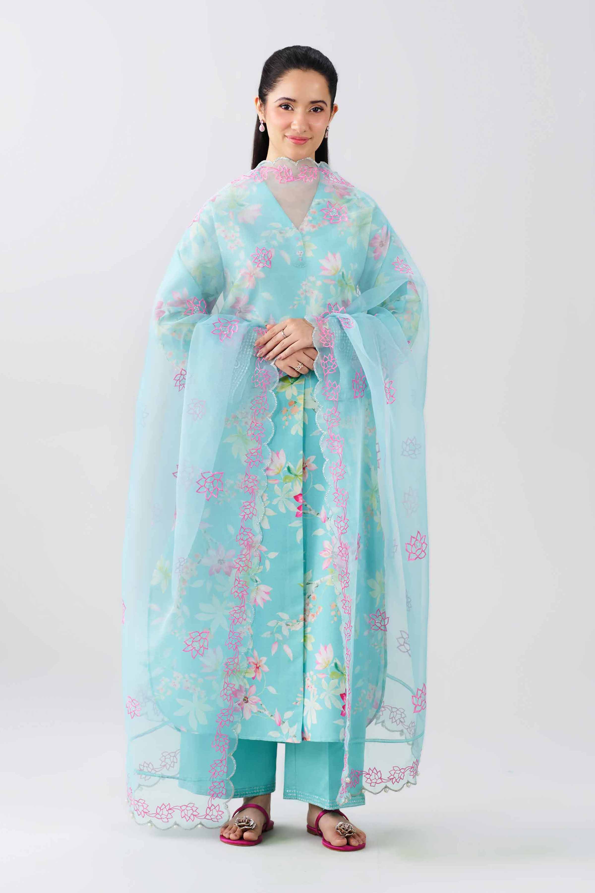 3 Piece - Printed Embroidered Suit - PFE26-59