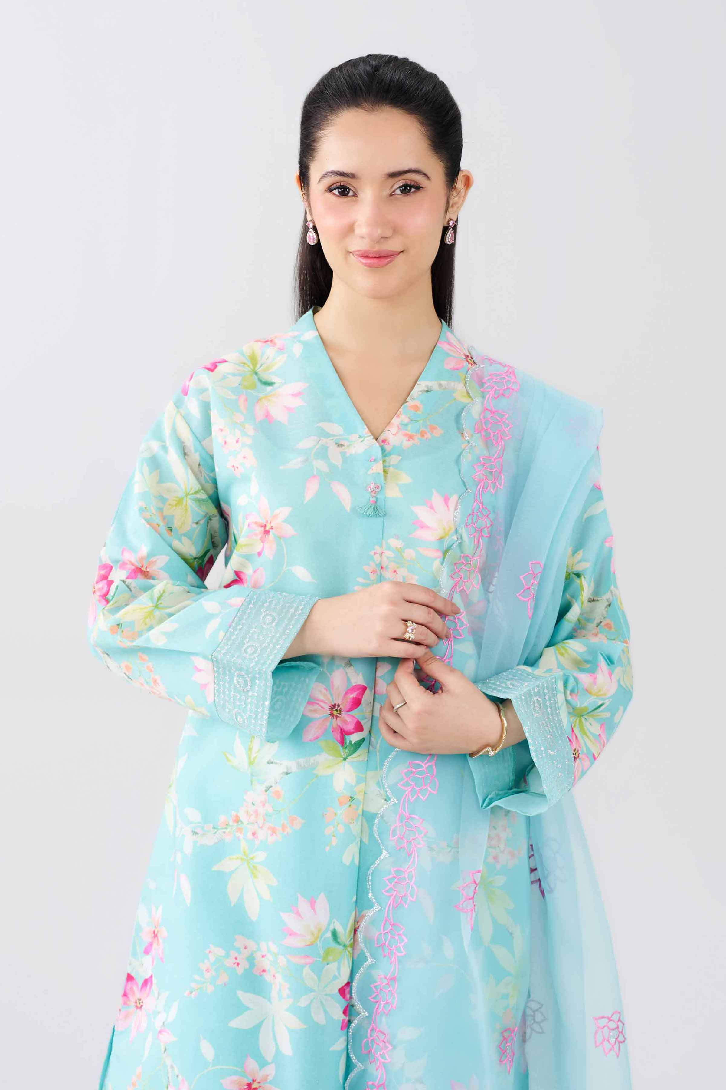 3 Piece - Printed Embroidered Suit - PFE26-59