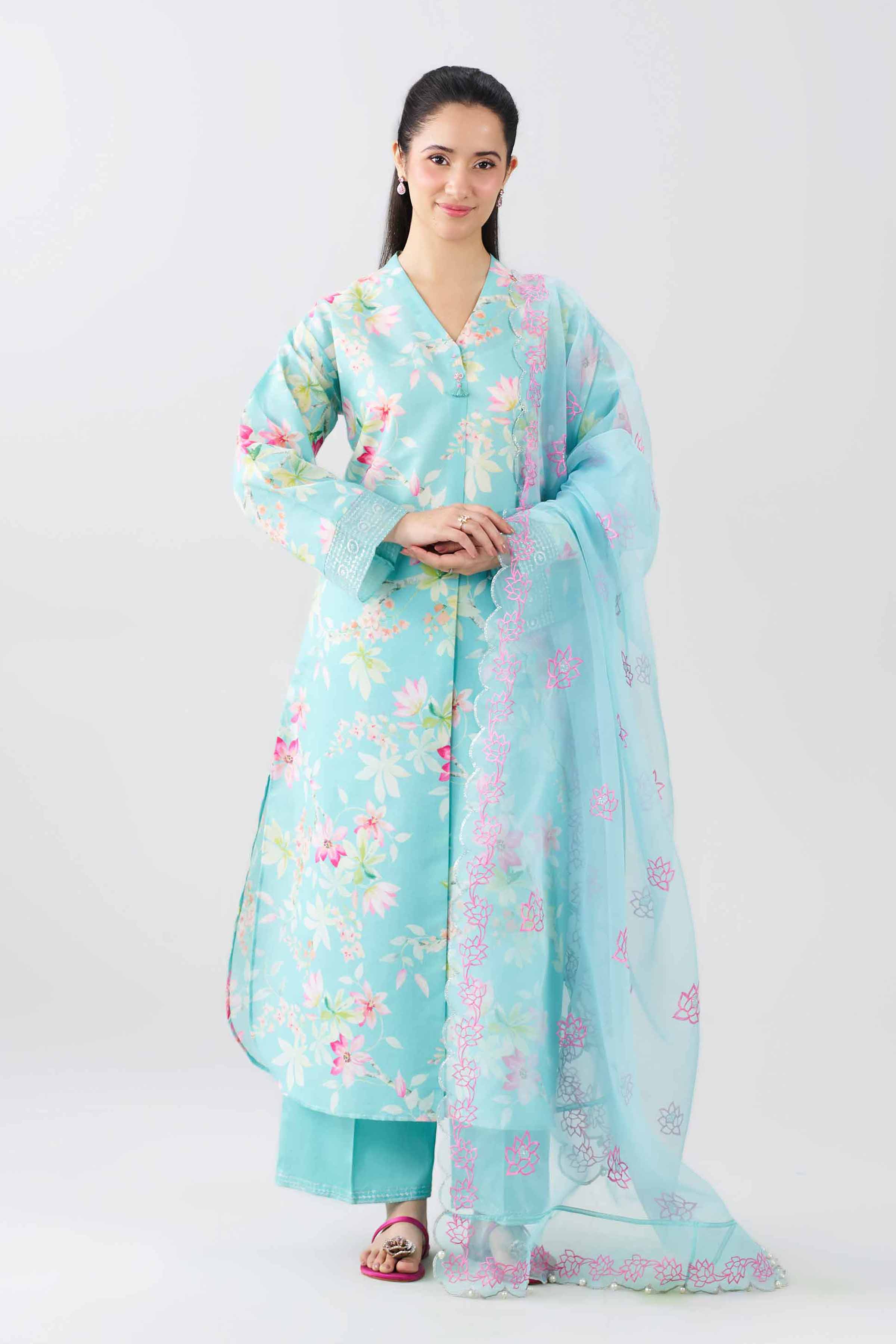 3 Piece - Printed Embroidered Suit - PFE26-59