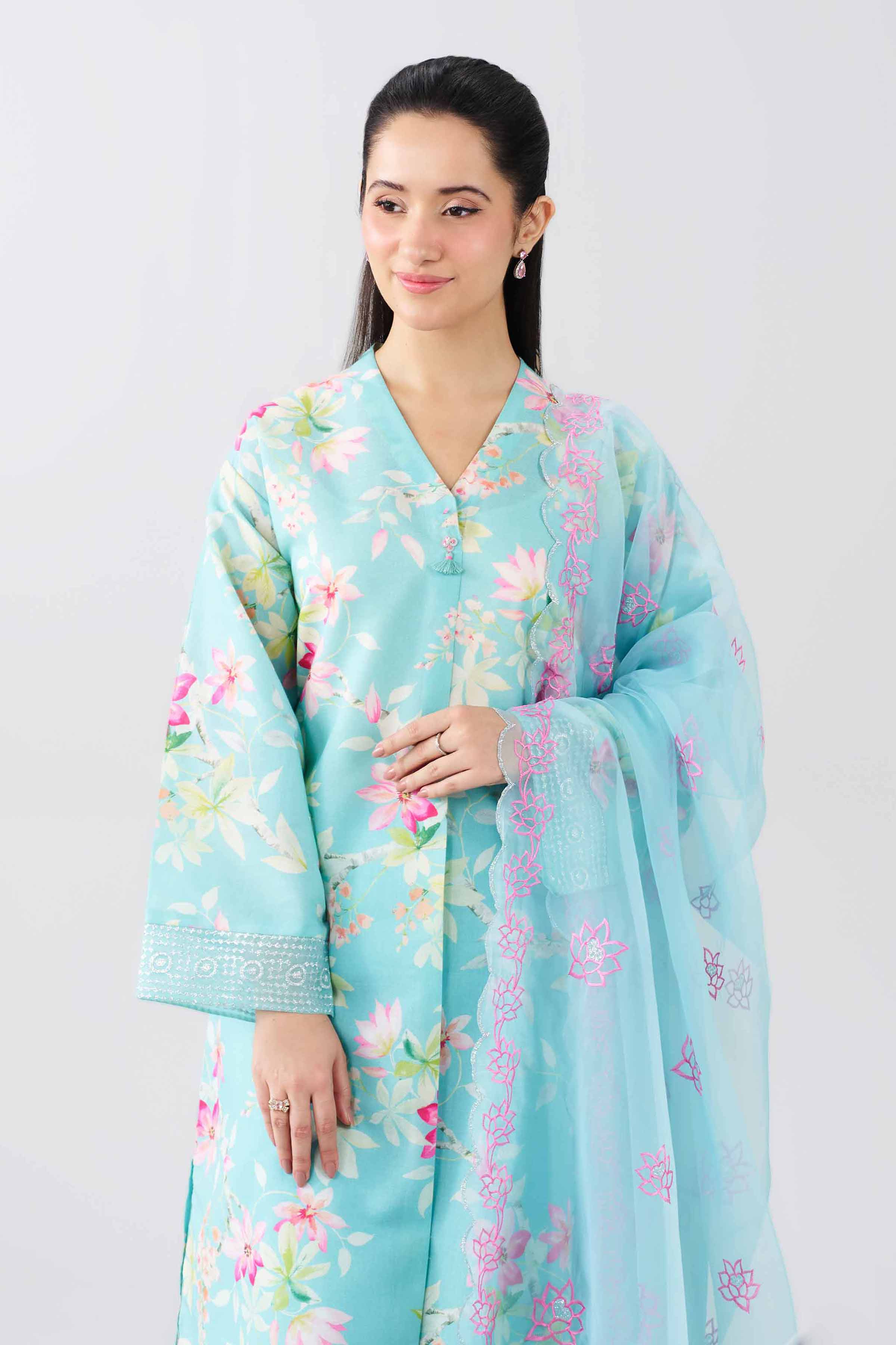 3 Piece - Printed Embroidered Suit - PFE26-59