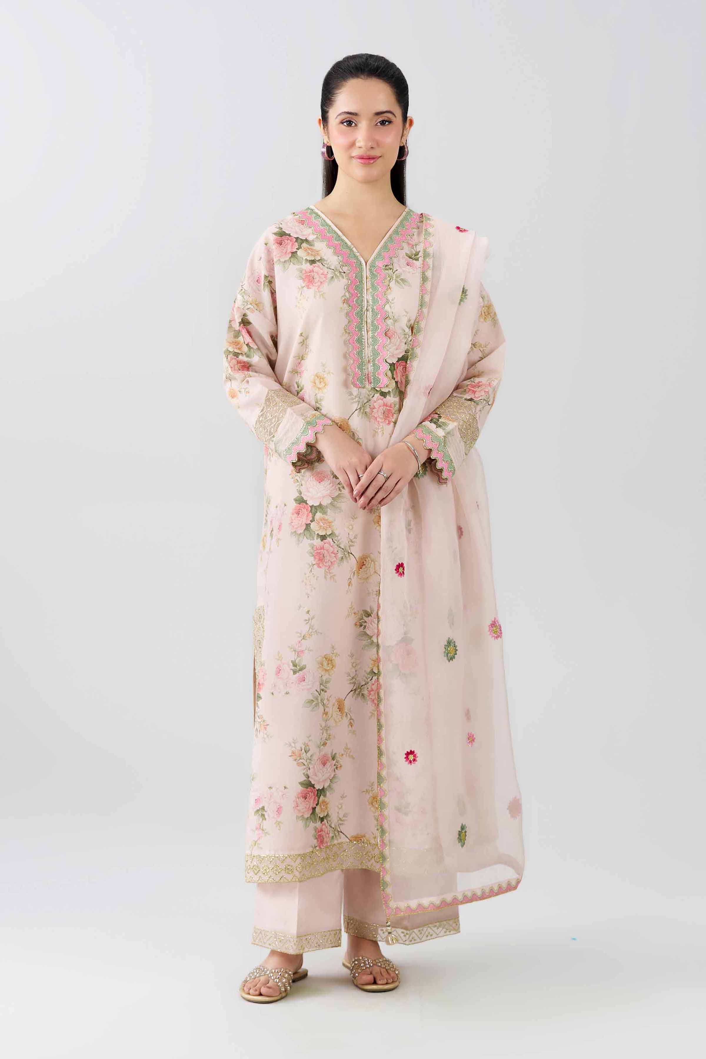 3 Piece - Printed Embroidered Suit - PFE26-60