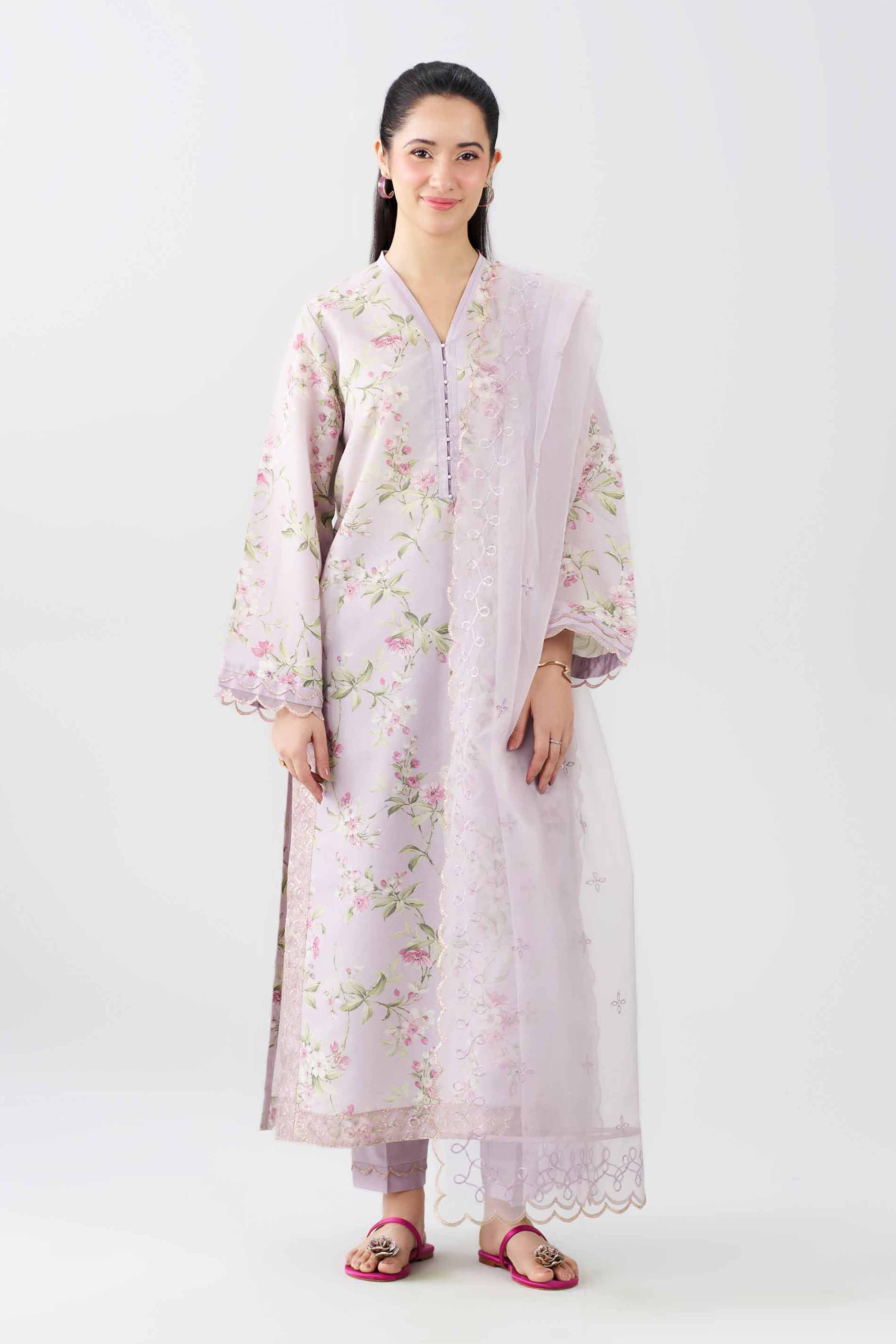 3 Piece - Printed Embroidered Suit - PFE26-61