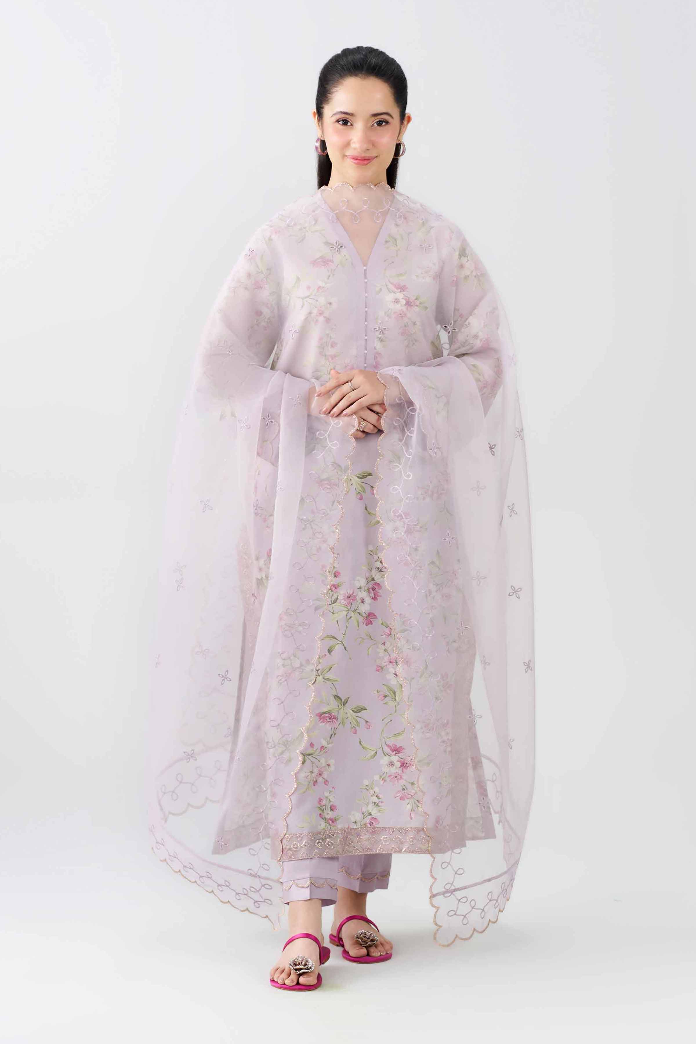 3 Piece - Printed Embroidered Suit - PFE26-61