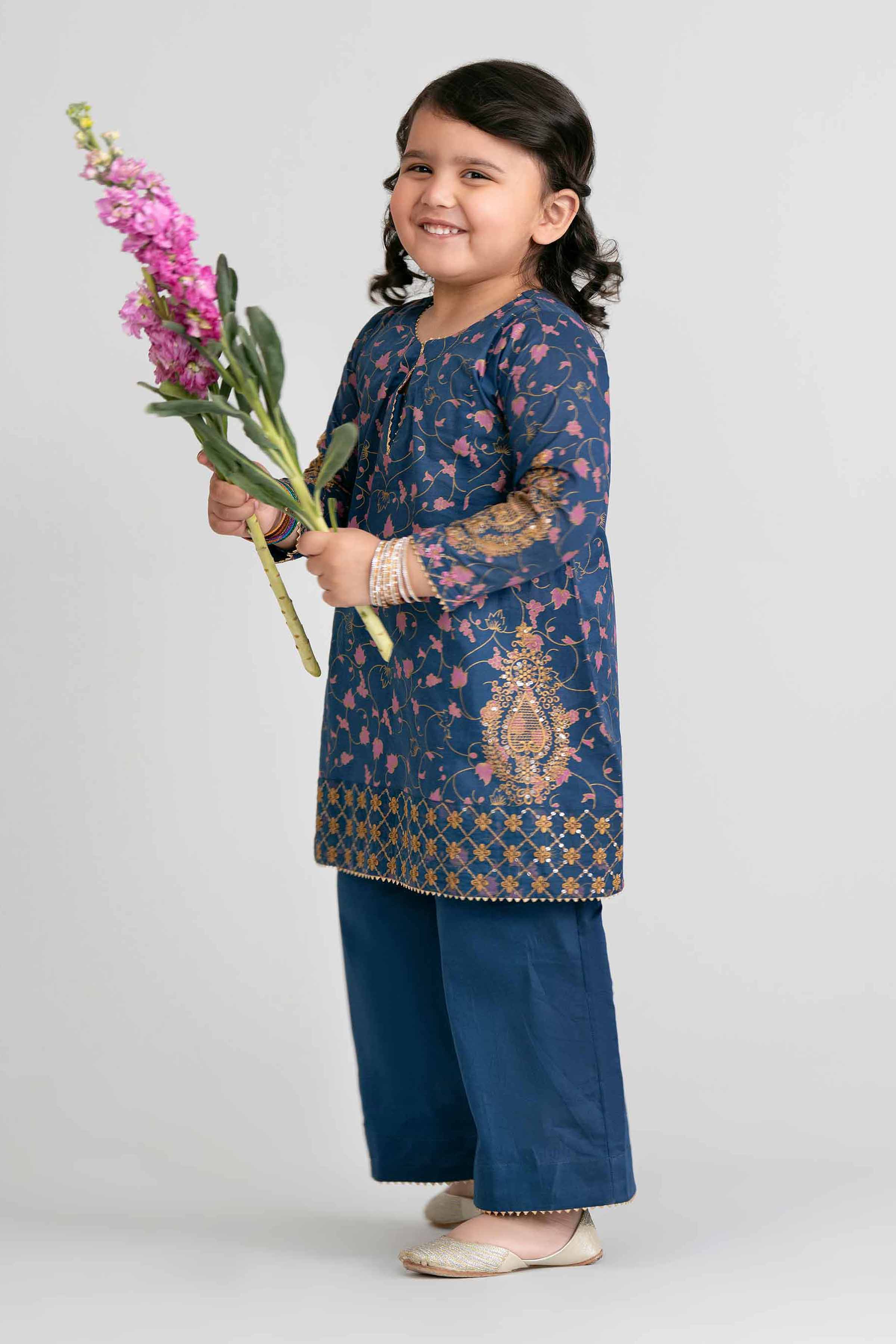 2 Piece - Printed Embroidered Suit - PMD26-04 D