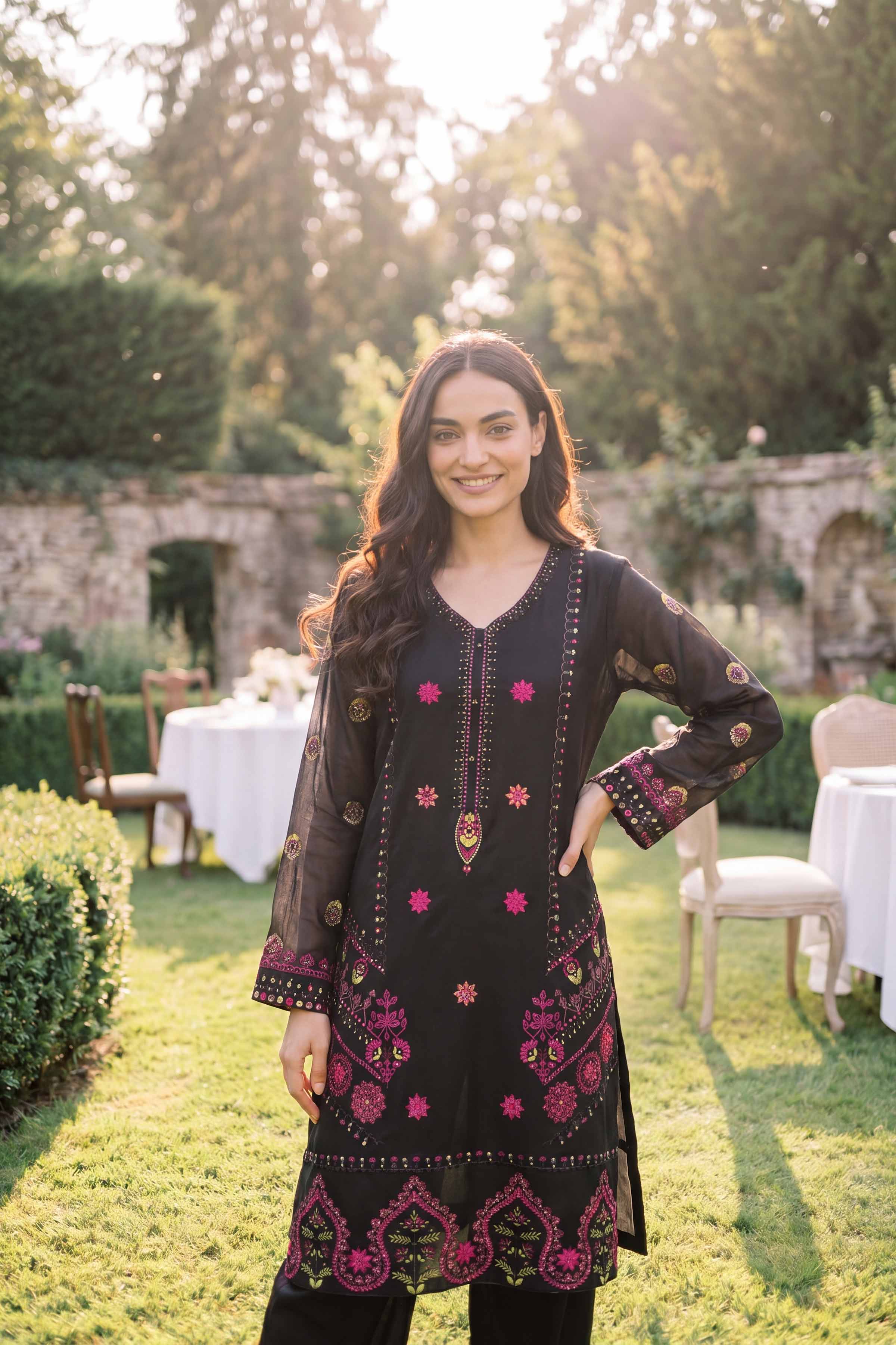 2 Piece - Embroidered Suit - PMD26-19 M
