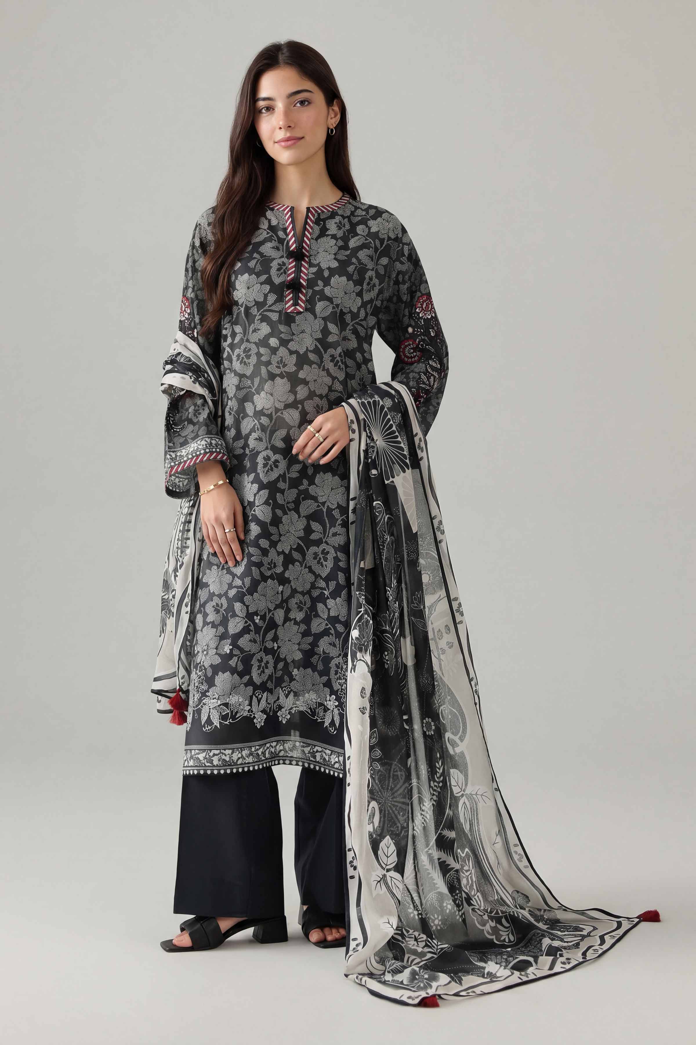 3 Piece - Printed Embroidered Suit - PMS26-04