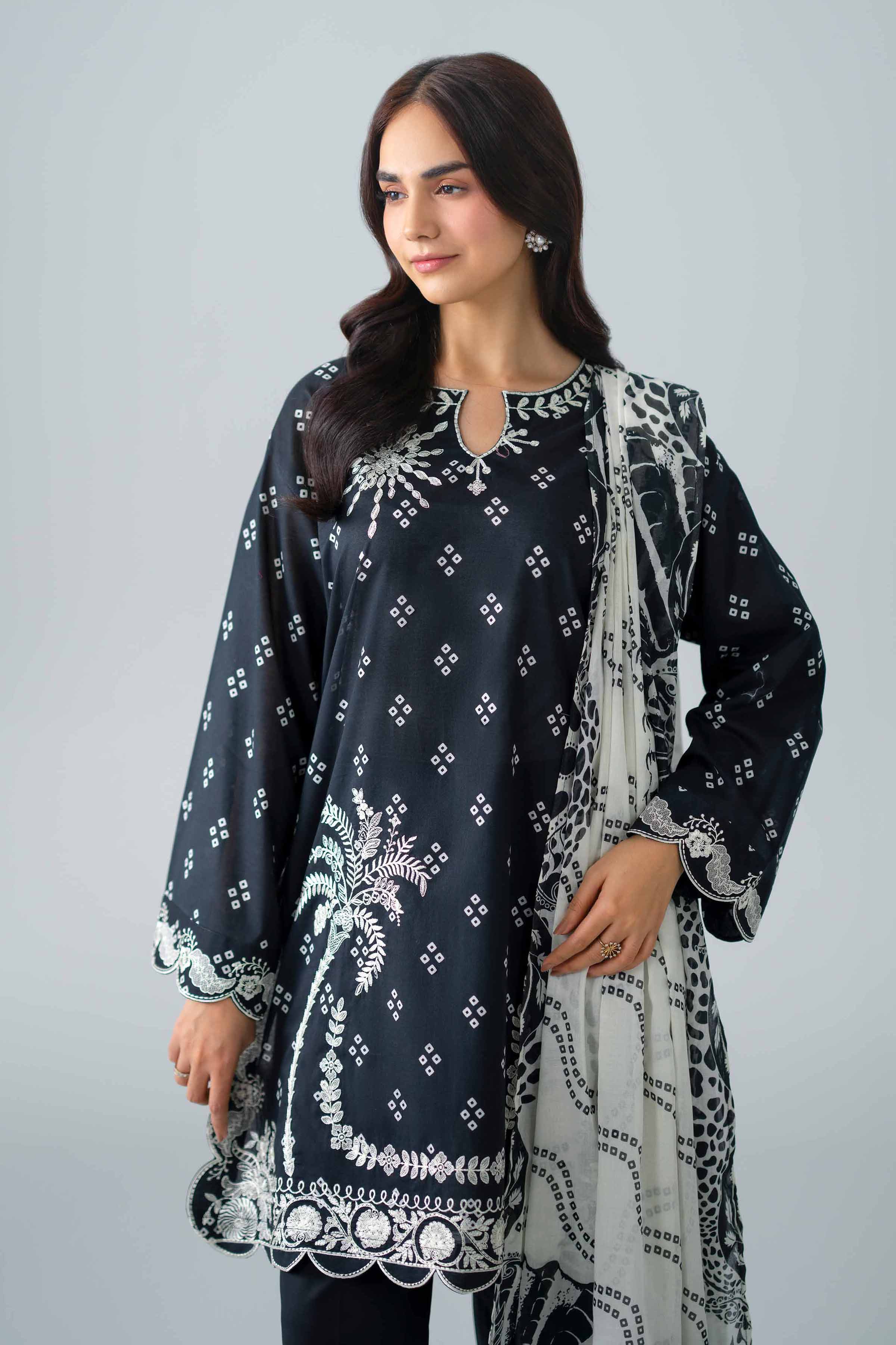 3 Piece - Printed Embroidered Suit - PMS26-06