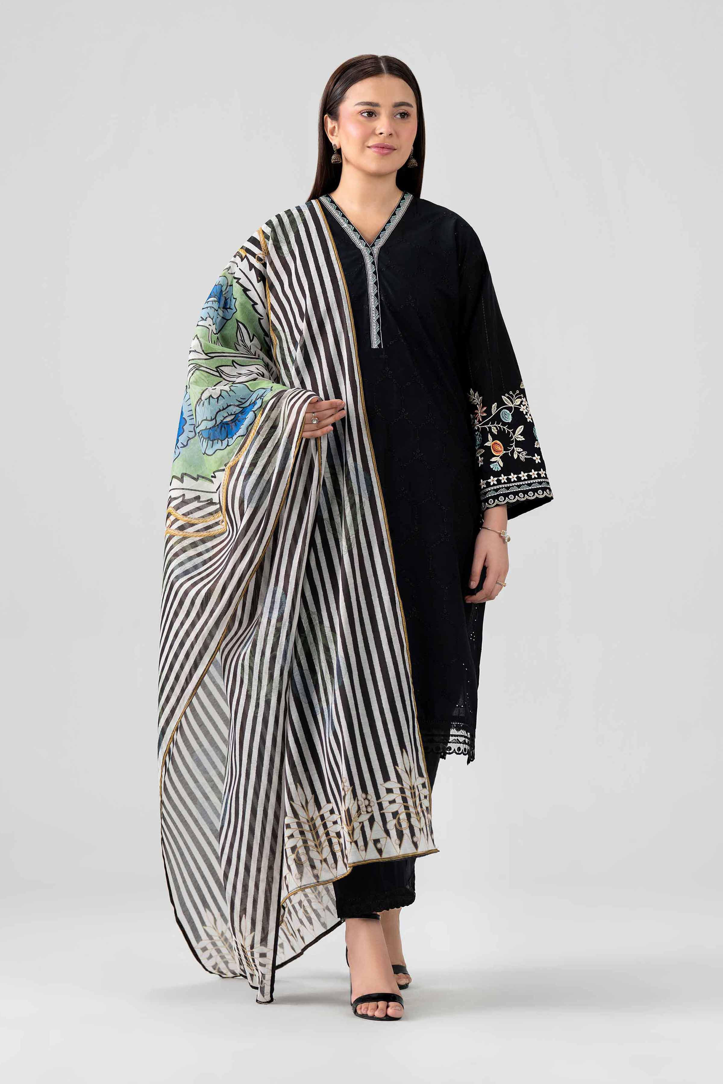 3 Piece - Printed Embroidered Suit - PS26-114