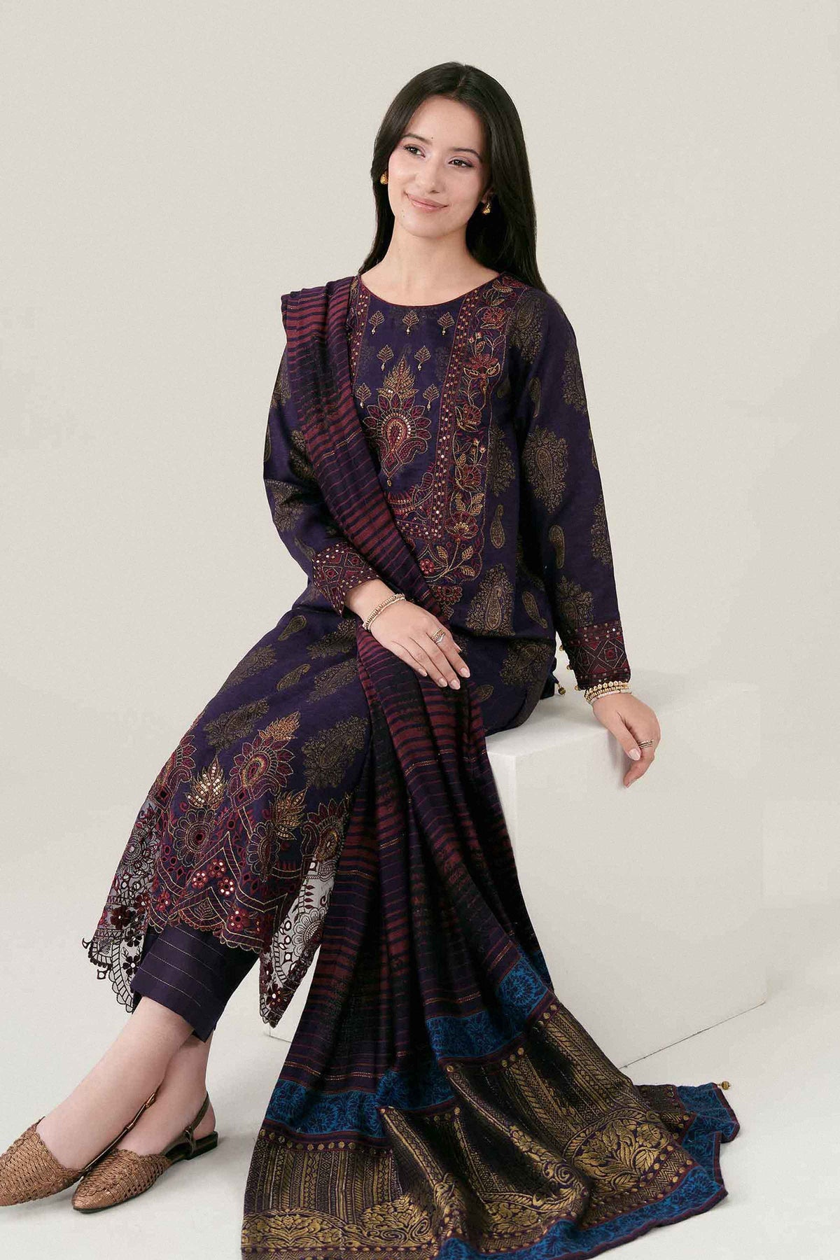 3 PIECE - EMBROIDERED SUIT - PW25-177