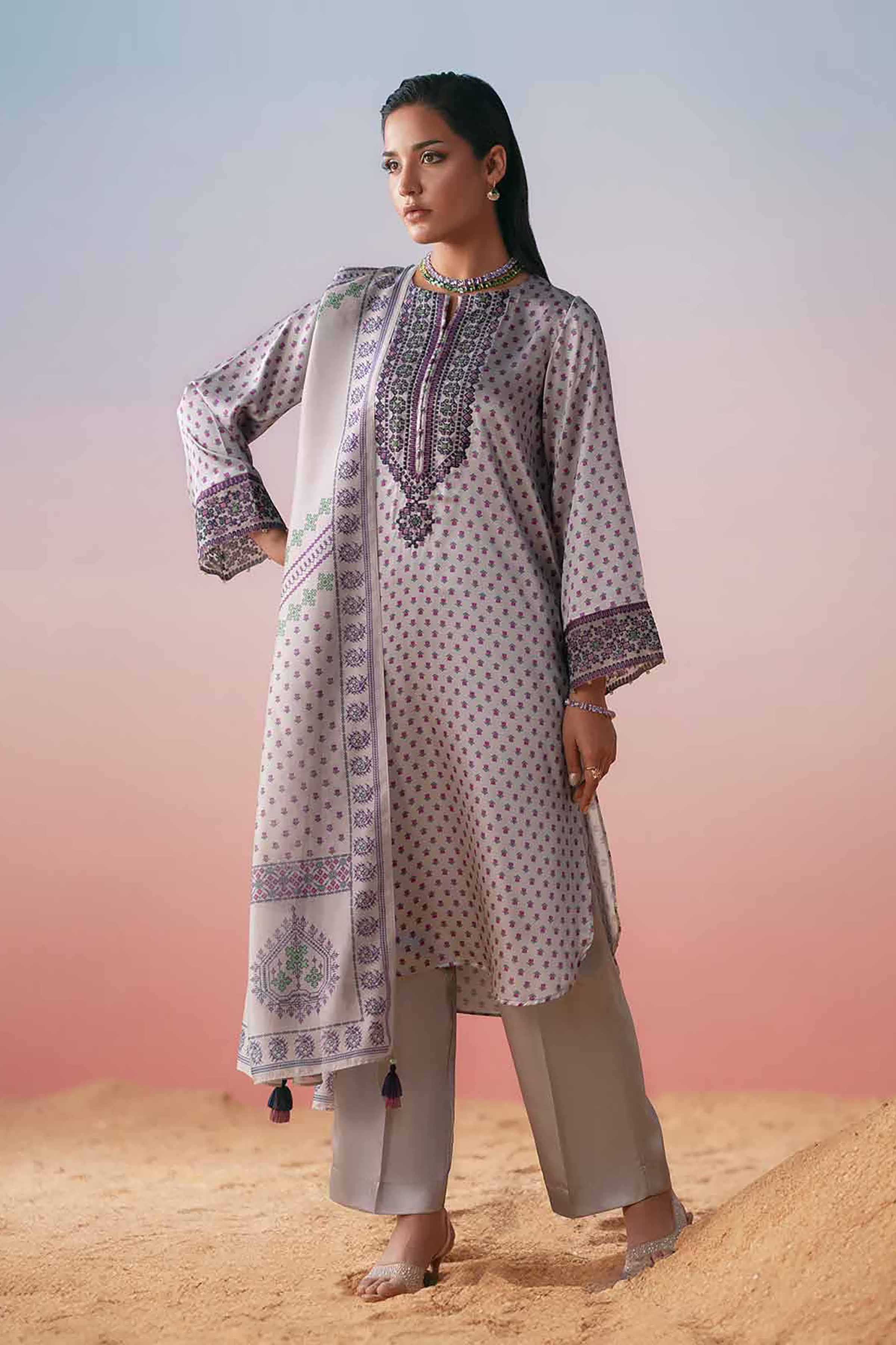 3 Piece - Printed Embroidered Suit - PW25-409Shop