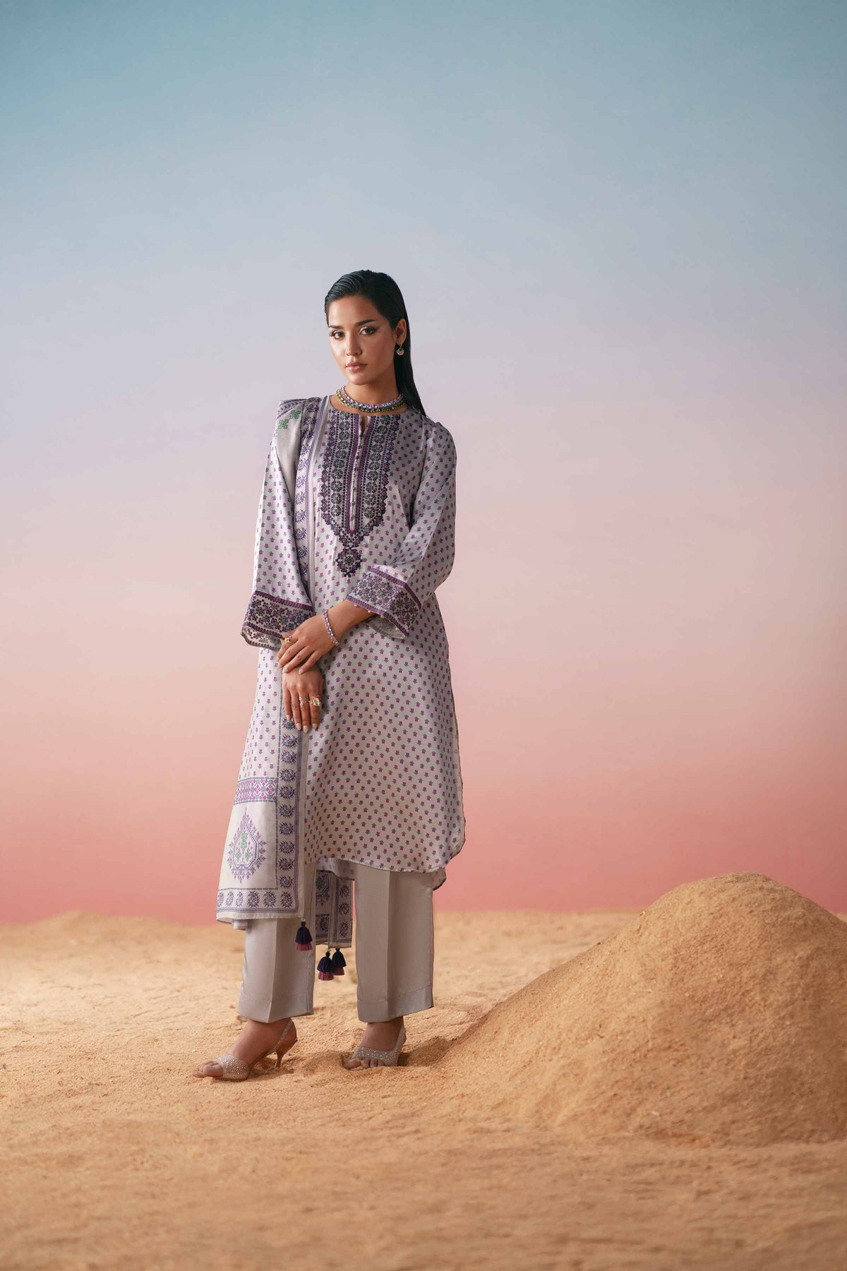 3 Piece - Printed Embroidered Suit - PW25-409Shop