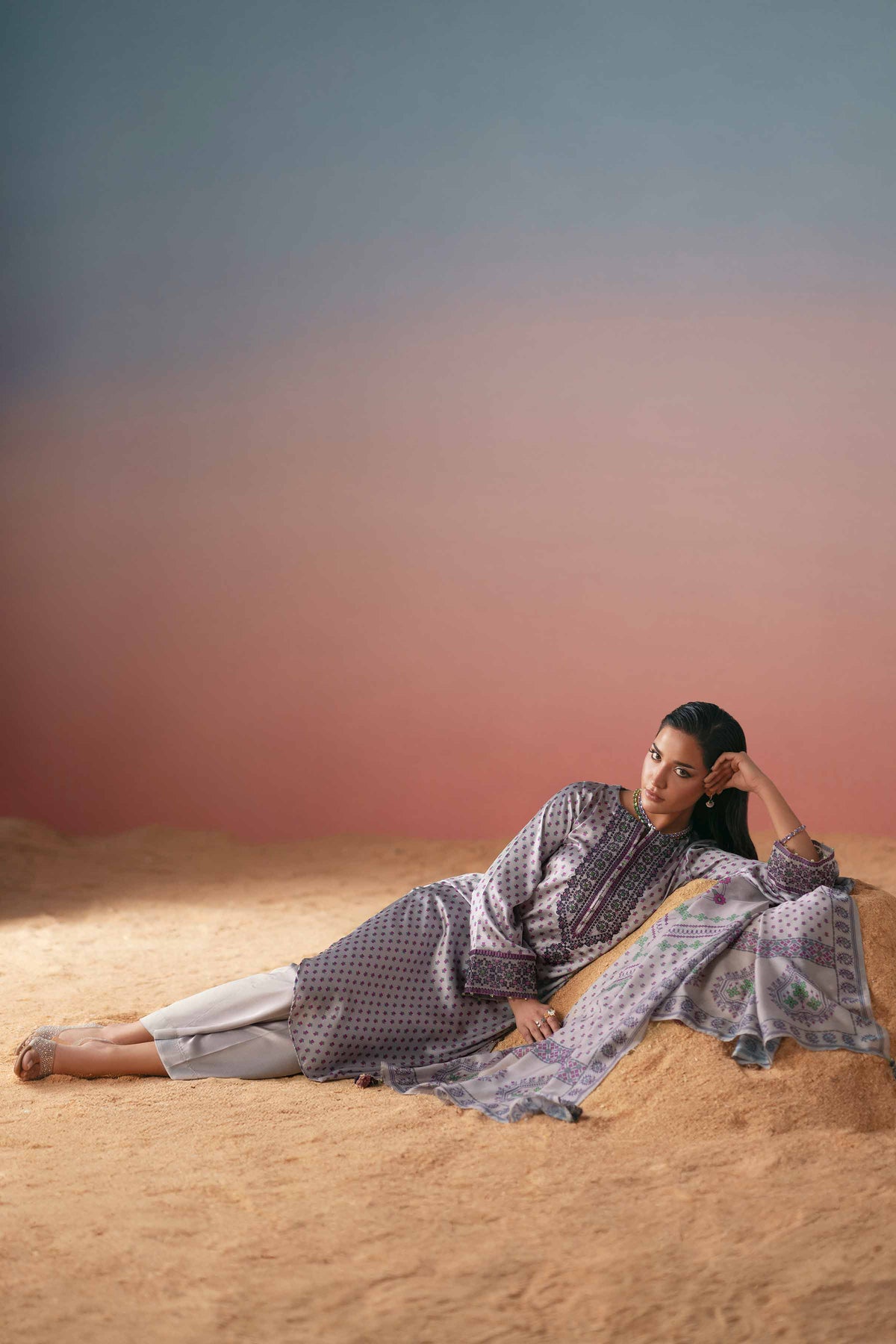 3 Piece - Printed Embroidered Suit - PW25-409Shop