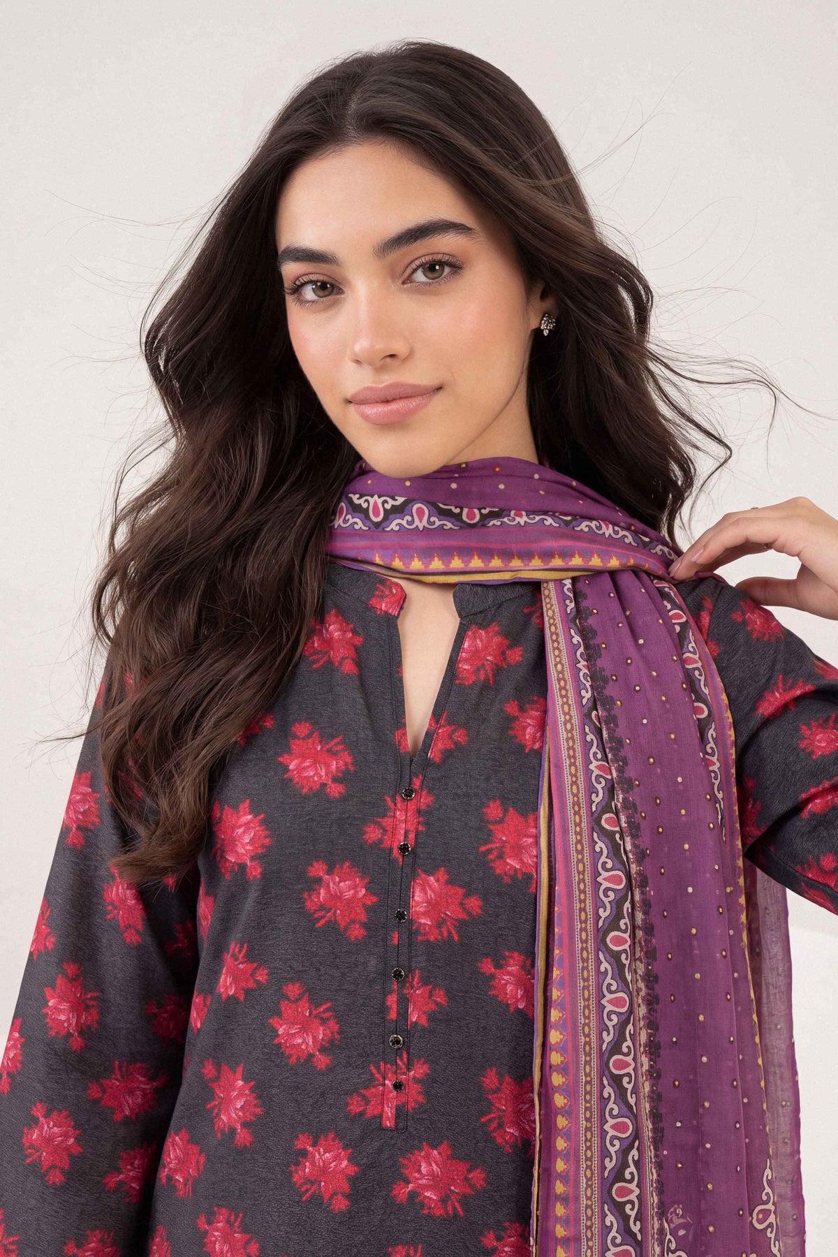 3 PIECE - PRINTED EMBROIDERED SUIT - PW25-518