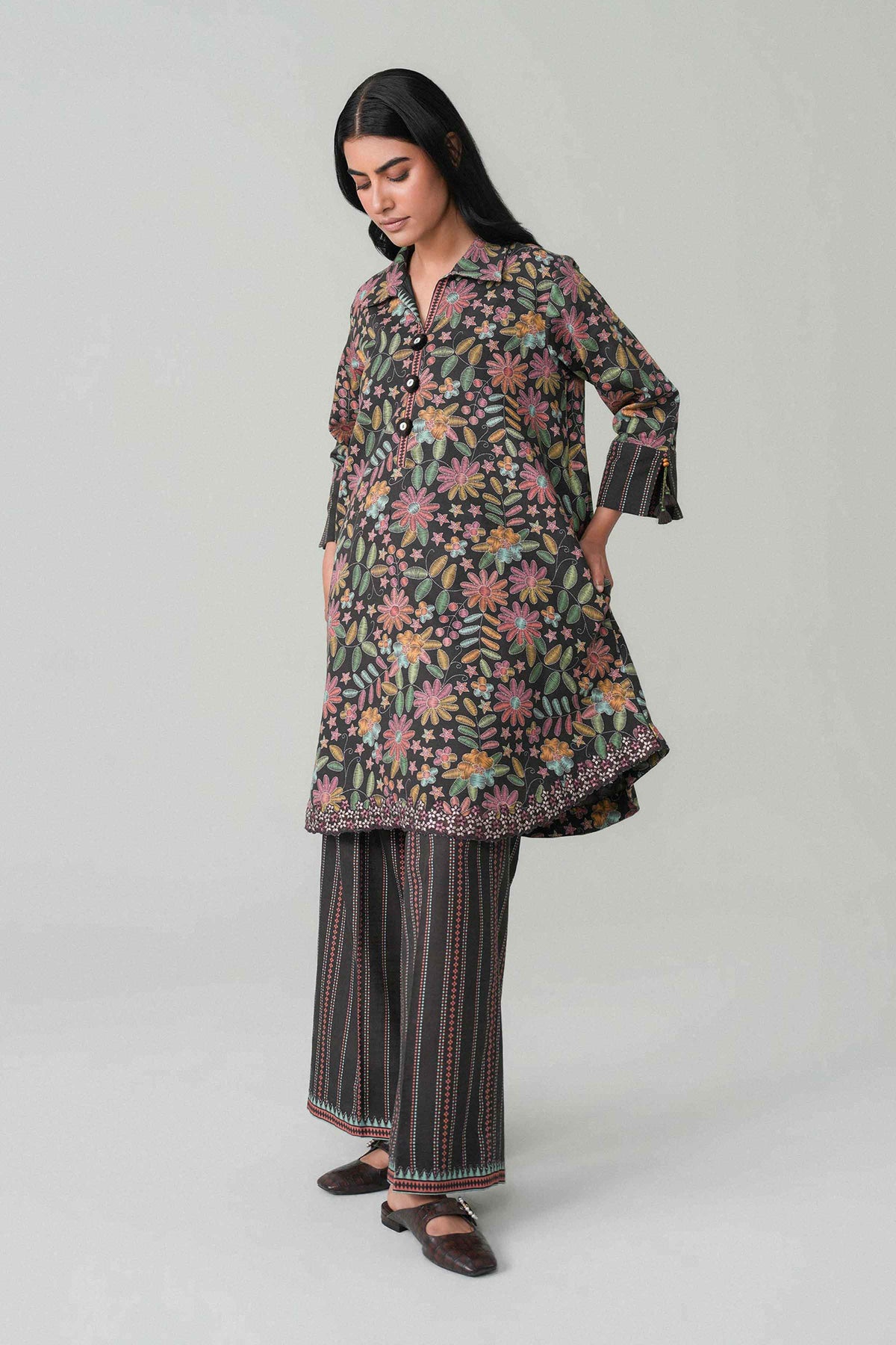 2 Piece - Printed Embroidered Suit - U2STE-NISHA26WV1-43