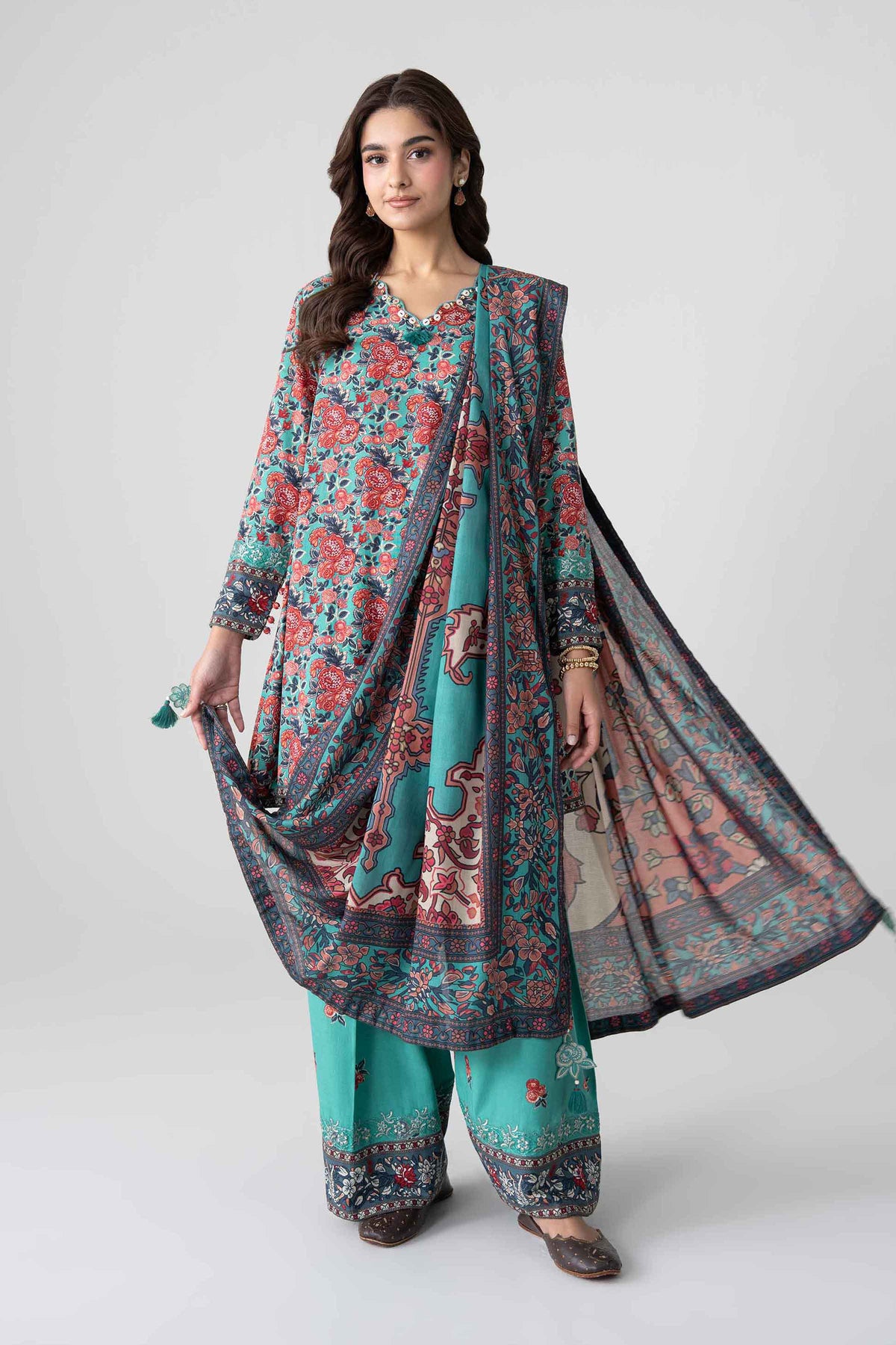 3 Piece - Digital Printed Embroidered Suit - U3PE-NISHA26WV1-124