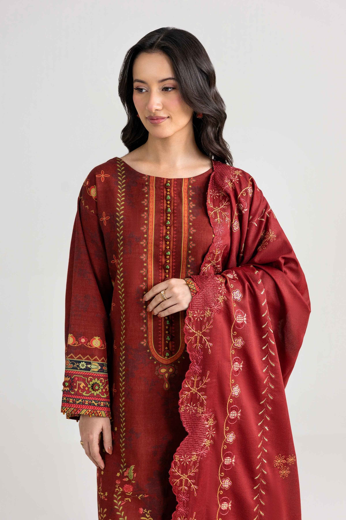 3 Piece - Digital Printed Embroidered Suit - U3PE-NISHA26WV1-154