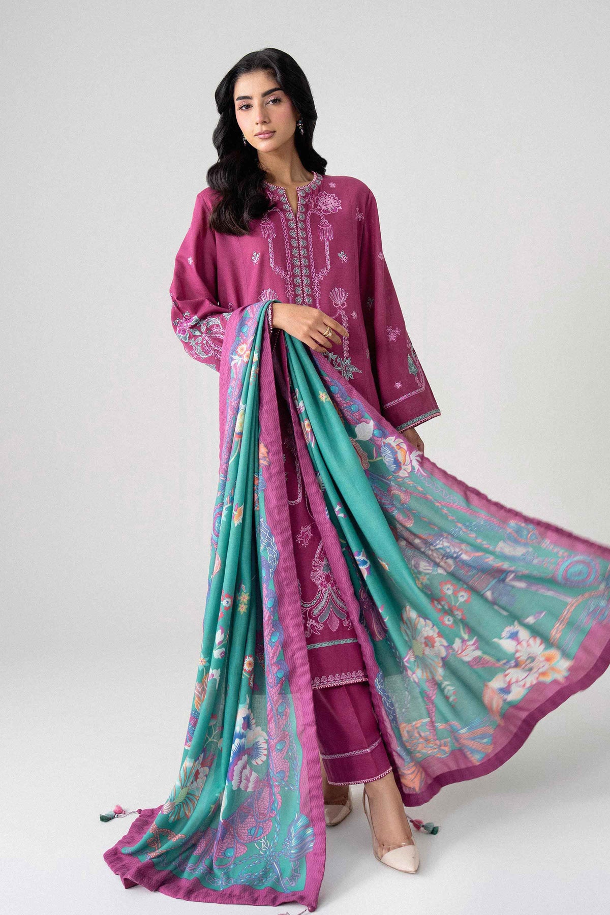 3 Piece - Digital Printed Embroidered Suit - U3PE-NISHA26WV1-237