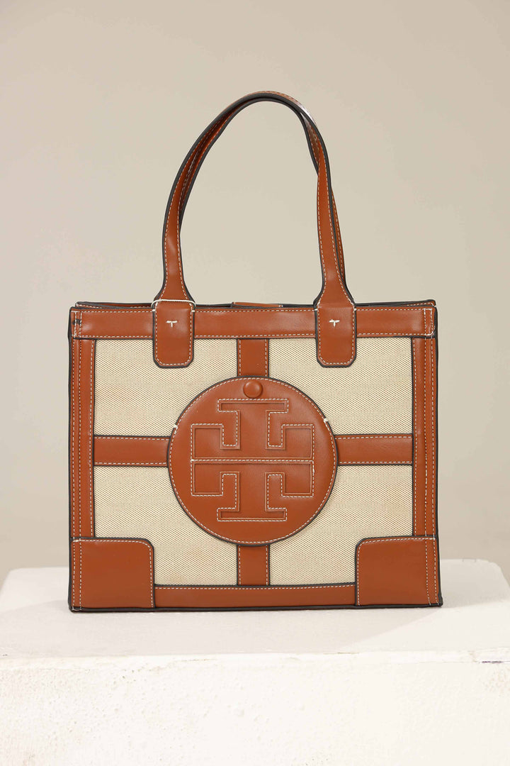 Women Off White & Brown Hand Bag